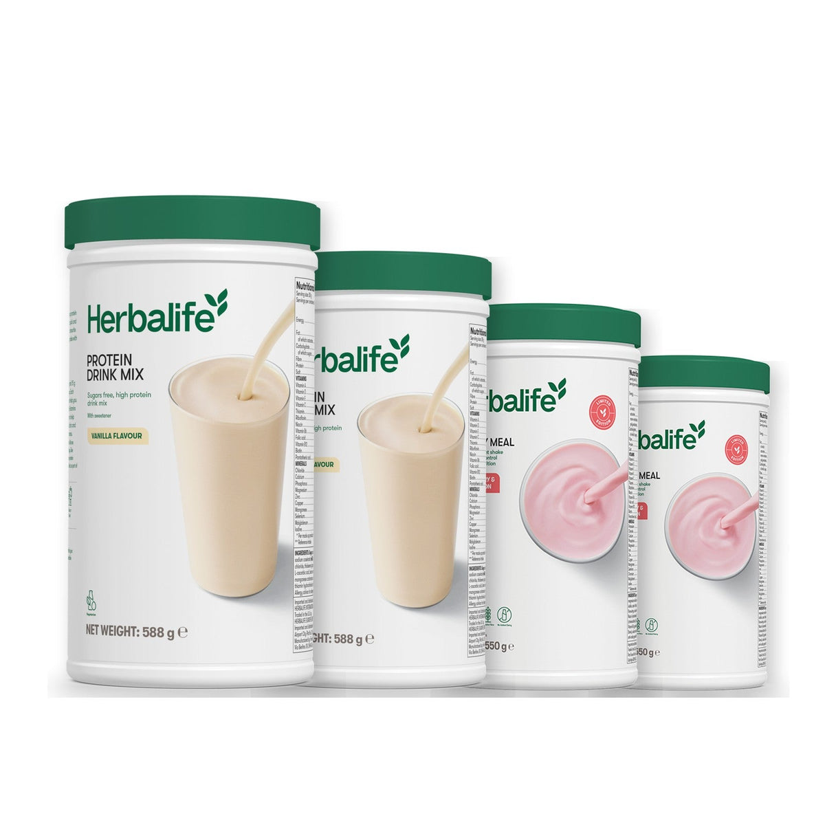 Two Formula 1 Healthy Meal shake tubs with two vanilla Protein Drink Mix tubs, pick your flavours, Strawberry Watermelon / Strawberry Watermelon