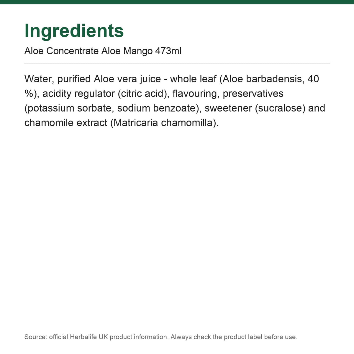 Herbal Aloe Concentrate Drink Mango flavour bottle, 473 ml sugar-free aloe vera drink