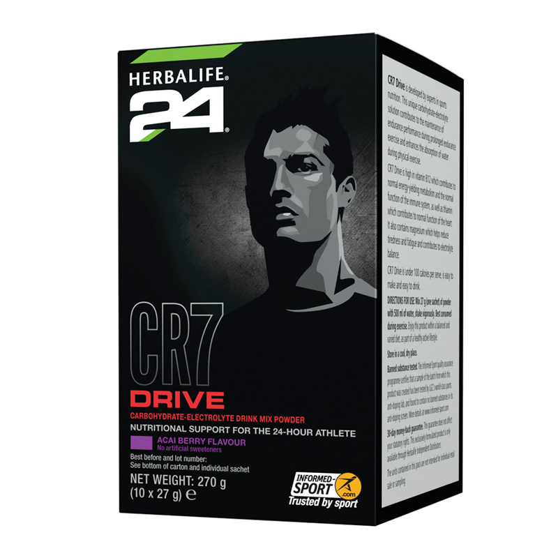 Box of 10 CR7 Drive acai berry sports drink sachets, 27 g each