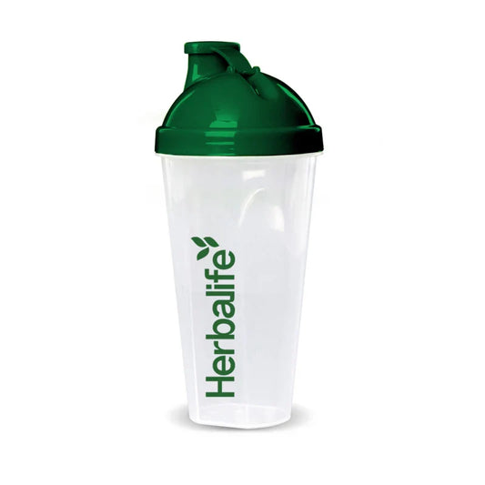 Single clear Herbalife shaker cup with green flip-top spout lid
