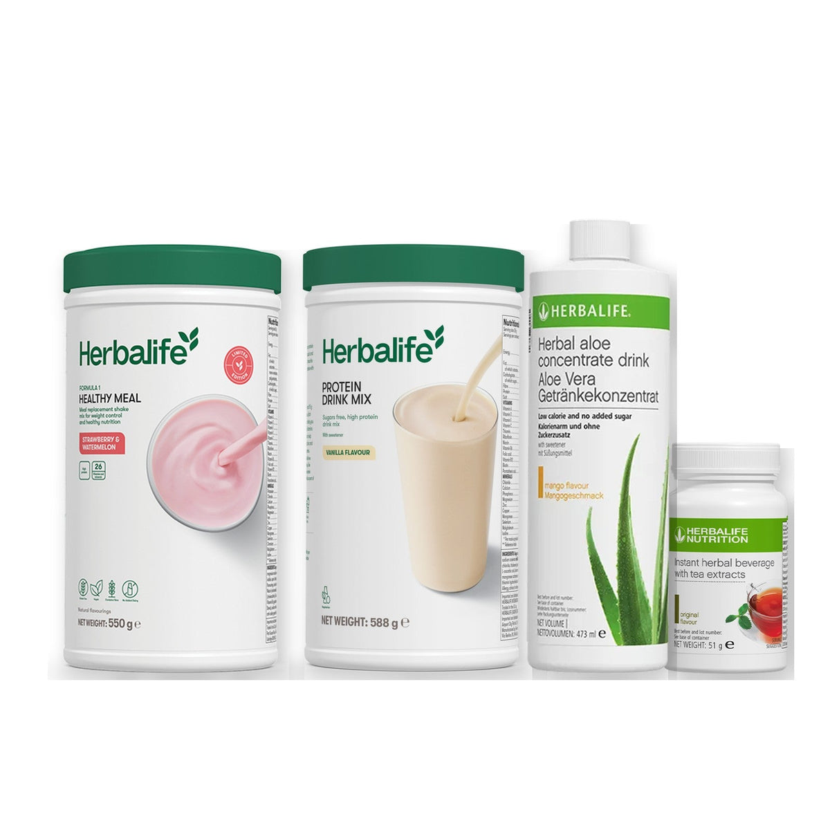 Morning kit with Formula 1 shake, vanilla Protein Drink Mix, mango aloe concentrate and instant tea tub, Strawberry Watermelon / Original / Standard 550g