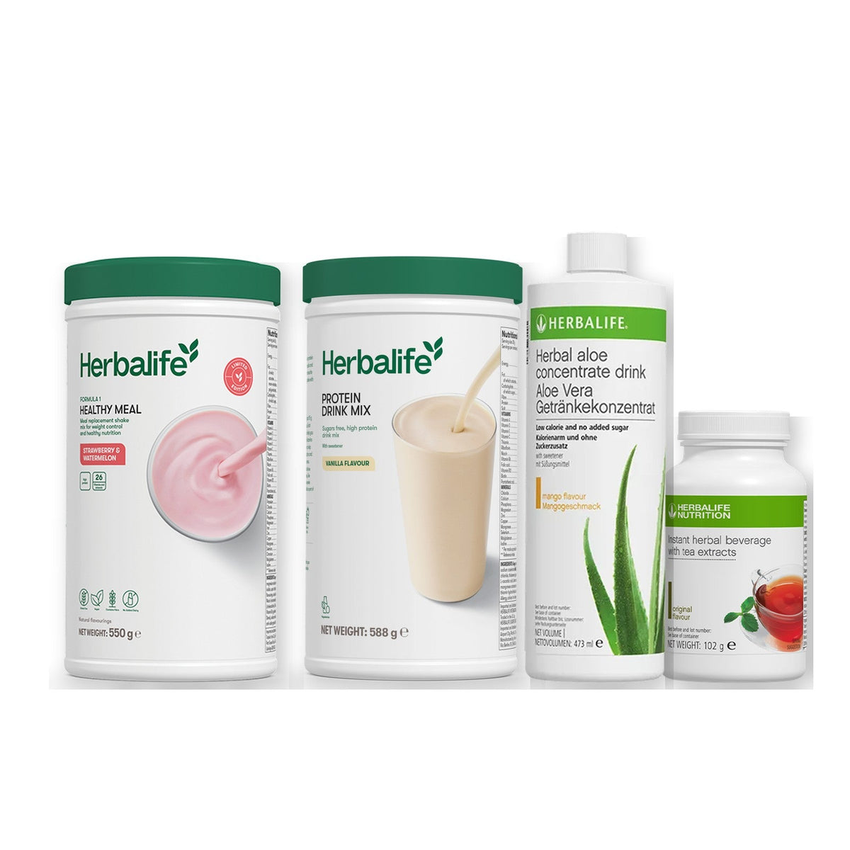 Morning kit with Formula 1 shake, vanilla Protein Drink Mix, mango aloe concentrate and instant tea tub, Strawberry Watermelon / Original (Large 102g) / Standard 550g
