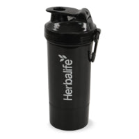 Neon 500 ml shaker bottle with mixing grid, storage compartment and carry clip, Black