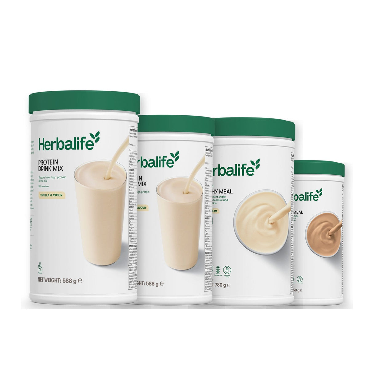 Two Formula 1 Healthy Meal shake tubs with two vanilla Protein Drink Mix tubs, pick your flavours, Vanilla (Large 780g) / Cafe Latte