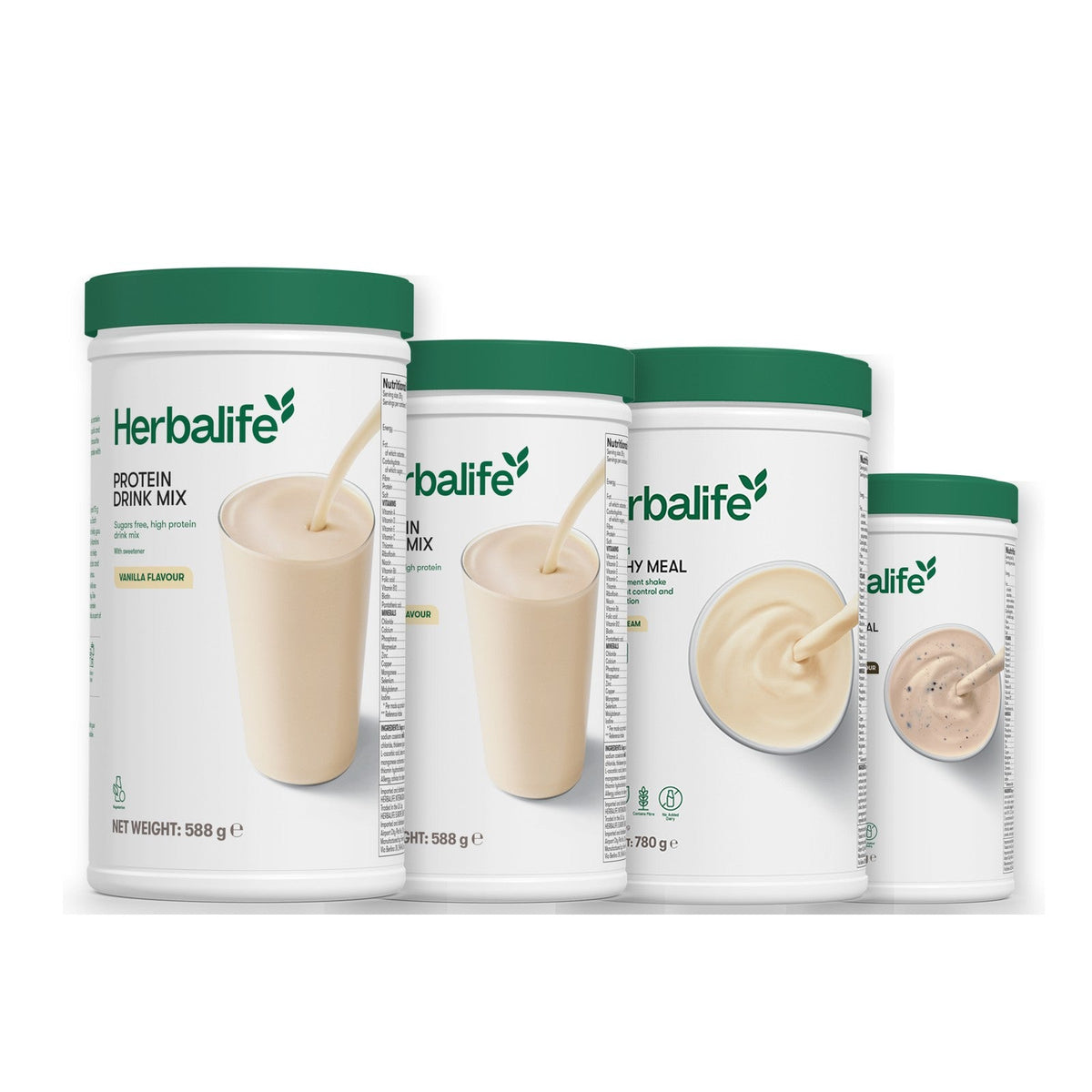 Two Formula 1 Healthy Meal shake tubs with two vanilla Protein Drink Mix tubs, pick your flavours, Vanilla (Large 780g) / Cookie Crunch