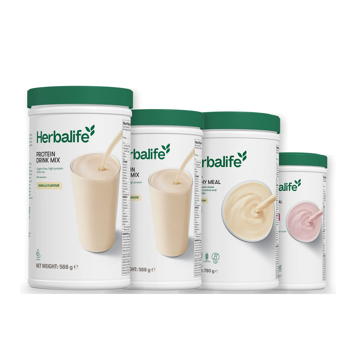 Two Formula 1 Healthy Meal shake tubs with two vanilla Protein Drink Mix tubs, pick your flavours, Vanilla (Large 780g) / Free From Raspberry & White Chocolate