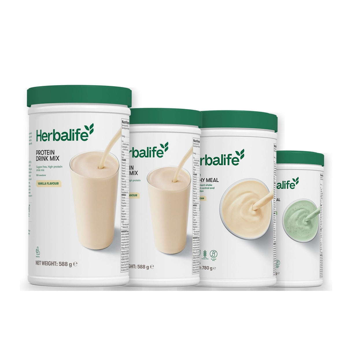 Two Formula 1 Healthy Meal shake tubs with two vanilla Protein Drink Mix tubs, pick your flavours, Vanilla (Large 780g) / Mint Chocolate