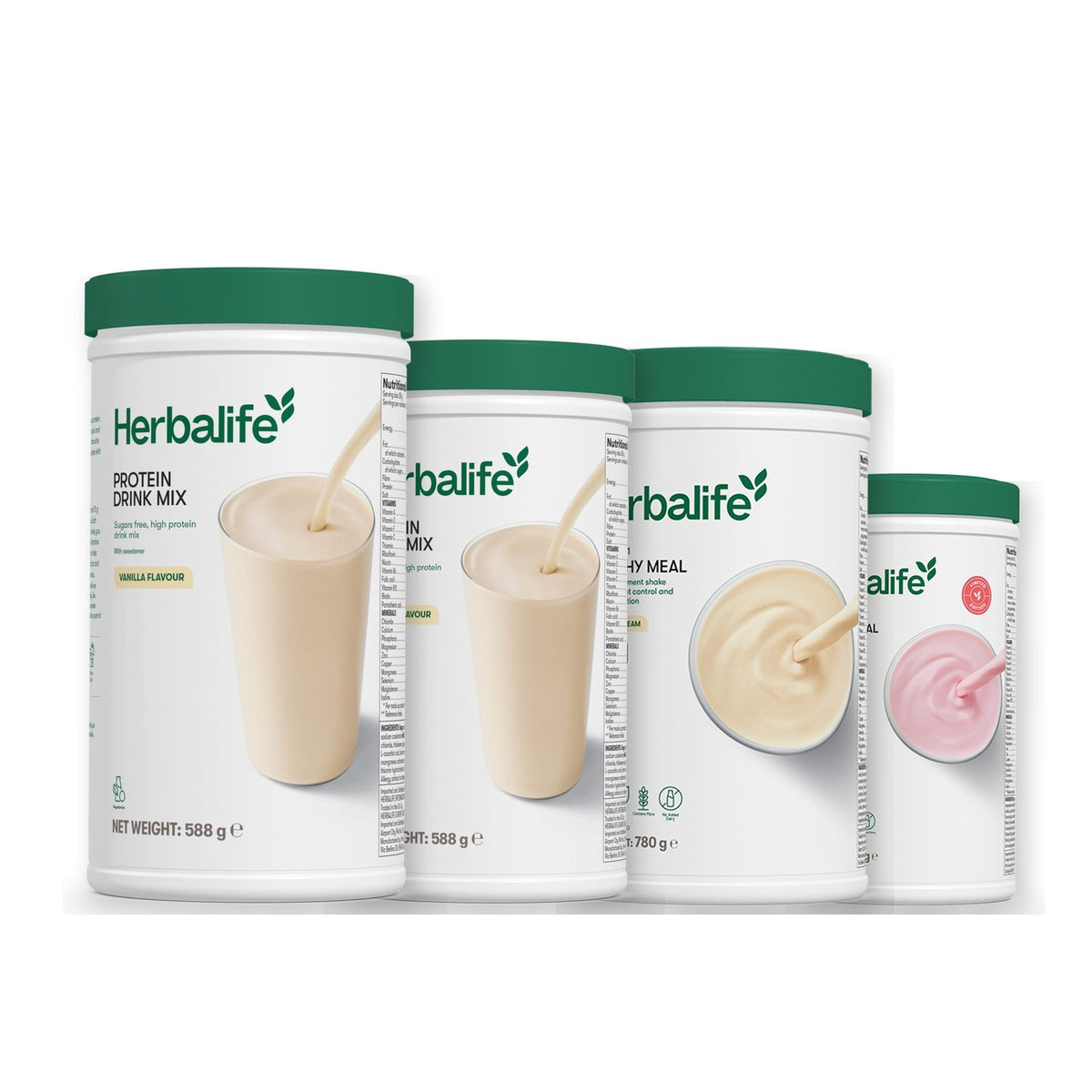 Two Formula 1 Healthy Meal shake tubs with two vanilla Protein Drink Mix tubs, pick your flavours, Vanilla (Large 780g) / Strawberry Watermelon