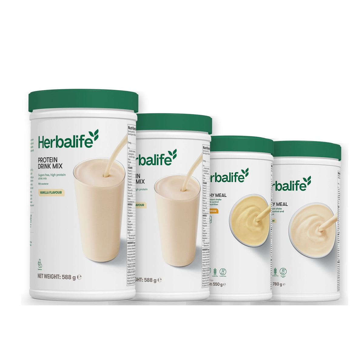 Two Formula 1 Healthy Meal shake tubs with two vanilla Protein Drink Mix tubs, pick your flavours, Banana Cream / Vanilla (Large 780g)