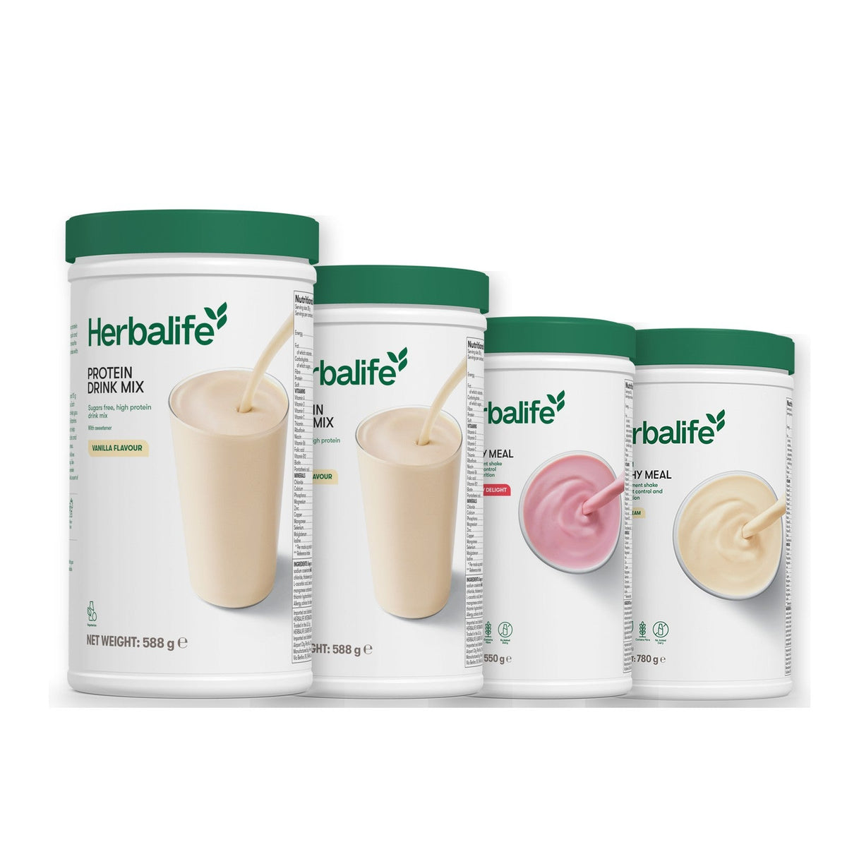 Two Formula 1 Healthy Meal shake tubs with two vanilla Protein Drink Mix tubs, pick your flavours, Strawberry / Vanilla (Large 780g)