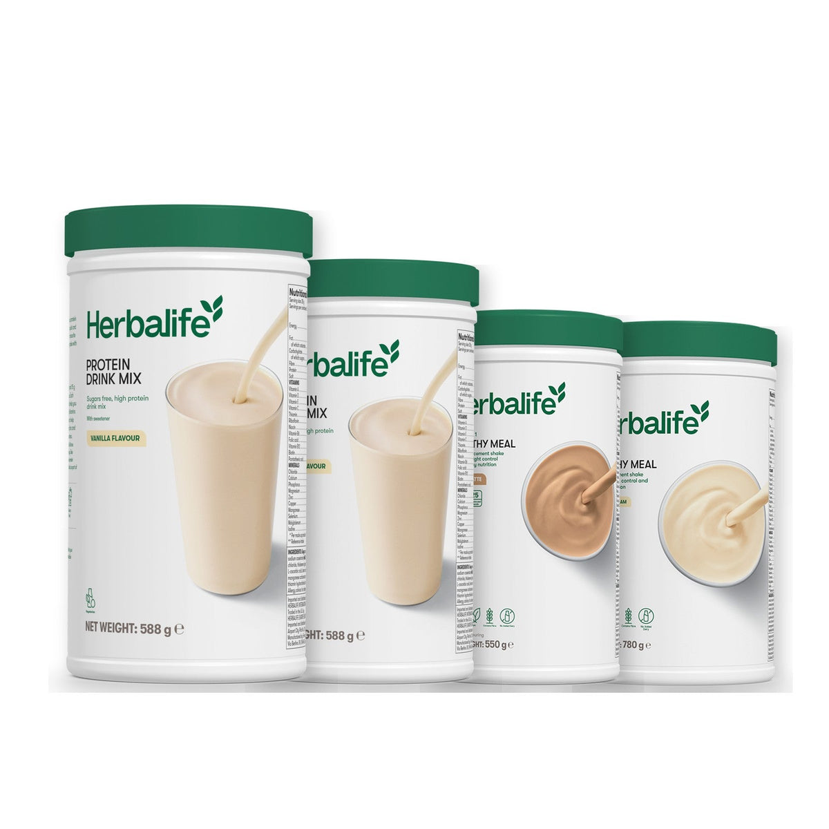 Two Formula 1 Healthy Meal shake tubs with two vanilla Protein Drink Mix tubs, pick your flavours, Cafe Latte / Vanilla (Large 780g)