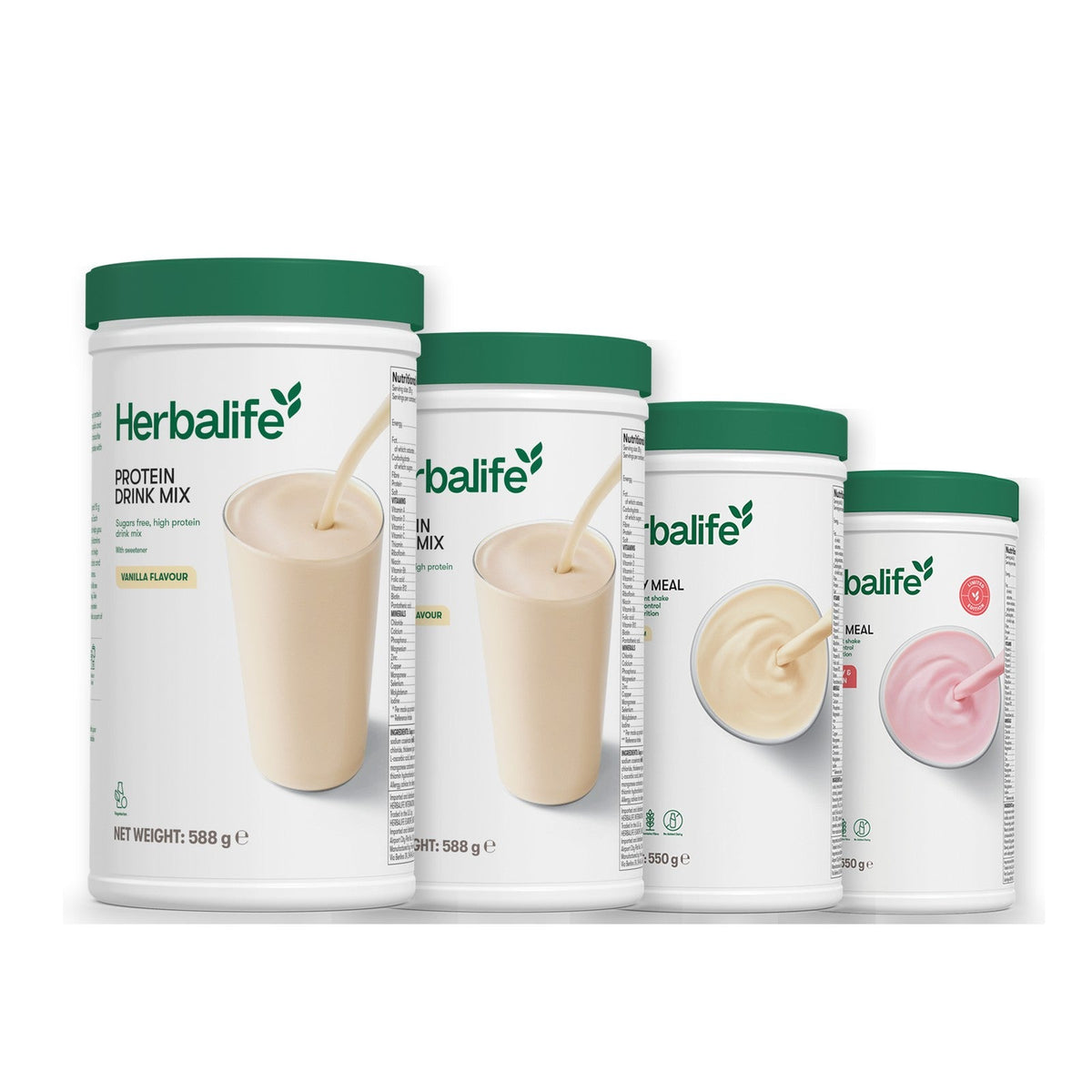 Two Formula 1 Healthy Meal shake tubs with two vanilla Protein Drink Mix tubs, pick your flavours, Vanilla / Strawberry Watermelon