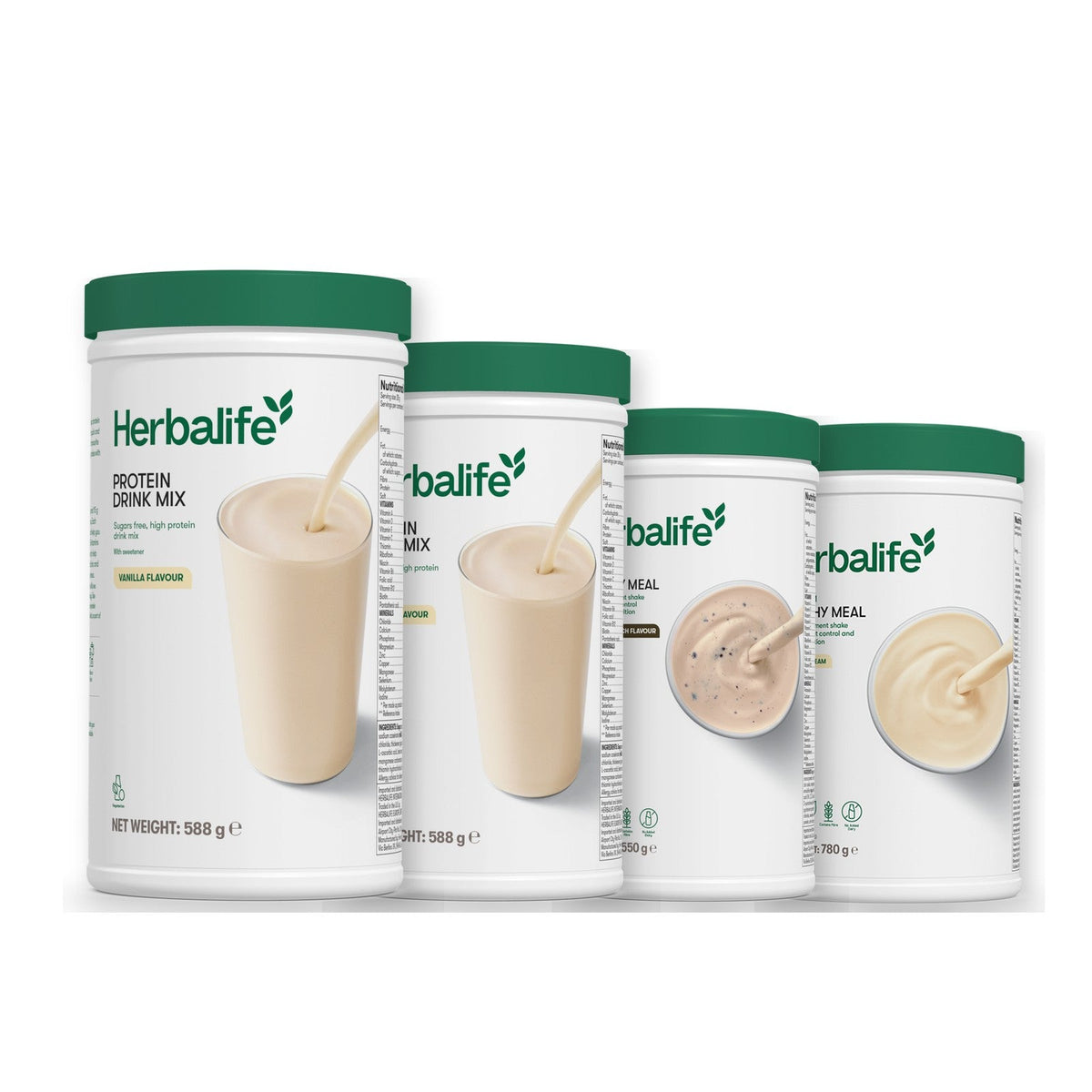 Two Formula 1 Healthy Meal shake tubs with two vanilla Protein Drink Mix tubs, pick your flavours, Cookie Crunch / Vanilla (Large 780g)