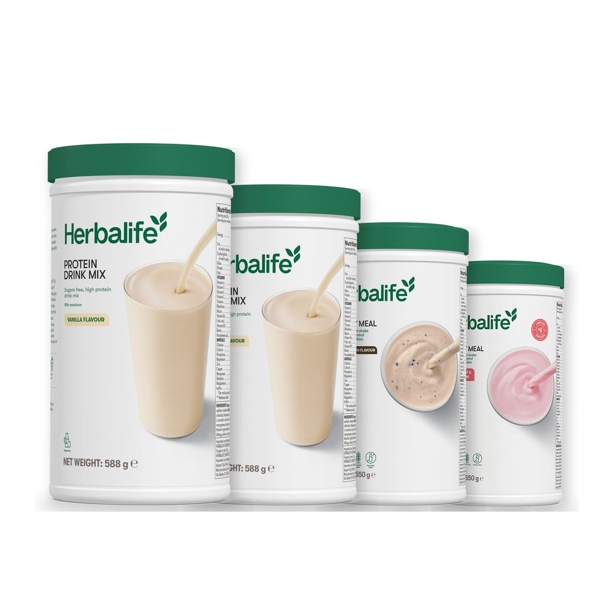 Two Formula 1 Healthy Meal shake tubs with two vanilla Protein Drink Mix tubs, pick your flavours, Cookie Crunch / Strawberry Watermelon