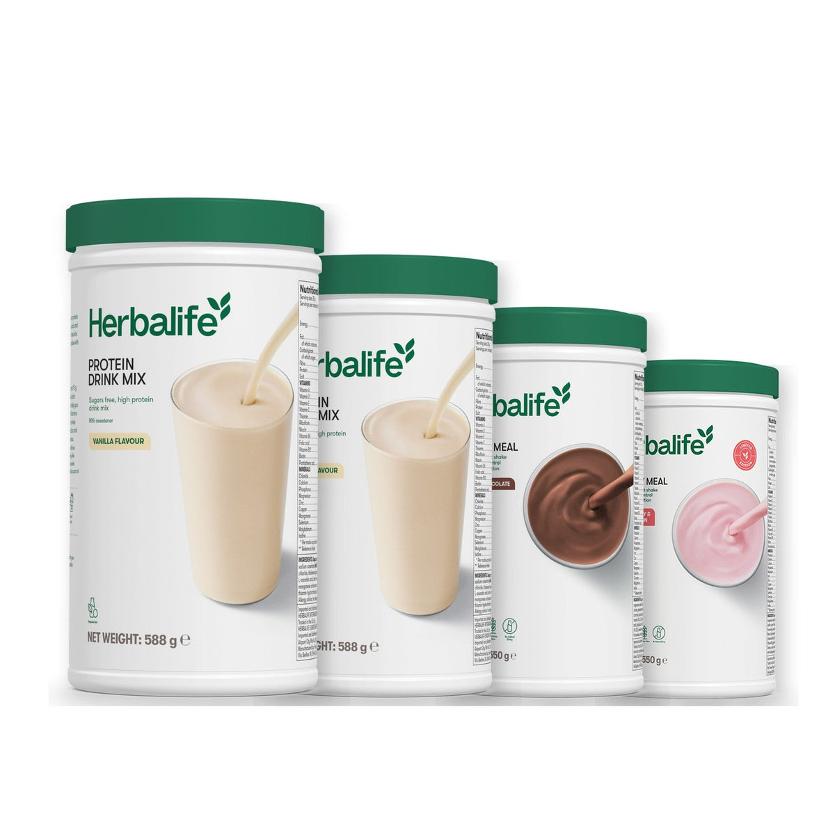 Two Formula 1 Healthy Meal shake tubs with two vanilla Protein Drink Mix tubs, pick your flavours, Chocolate / Strawberry Watermelon