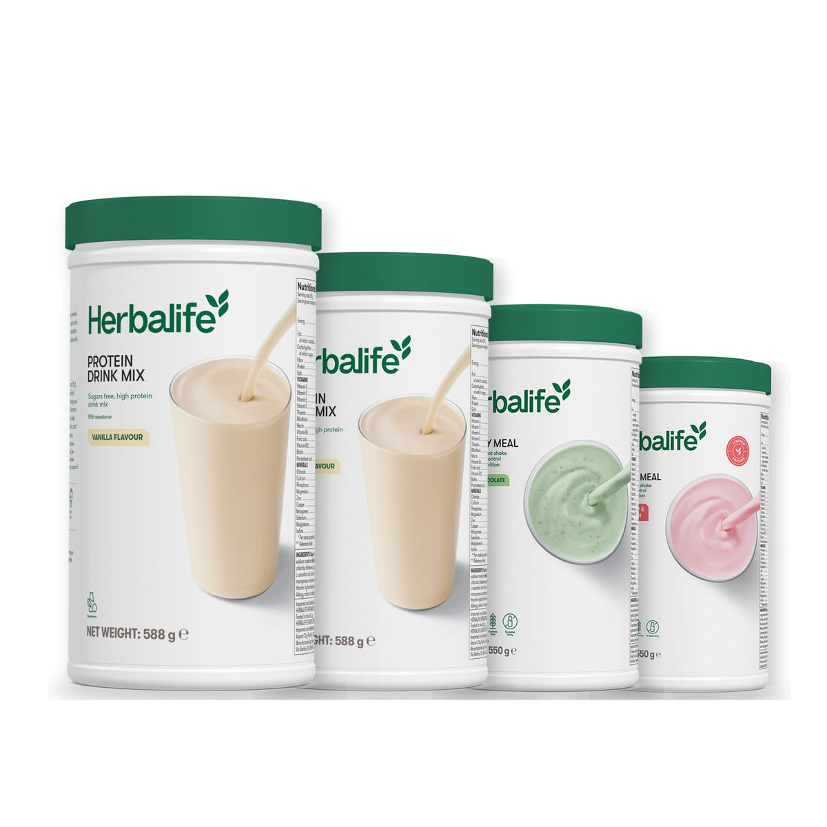 Two Formula 1 Healthy Meal shake tubs with two vanilla Protein Drink Mix tubs, pick your flavours, Mint Chocolate / Strawberry Watermelon