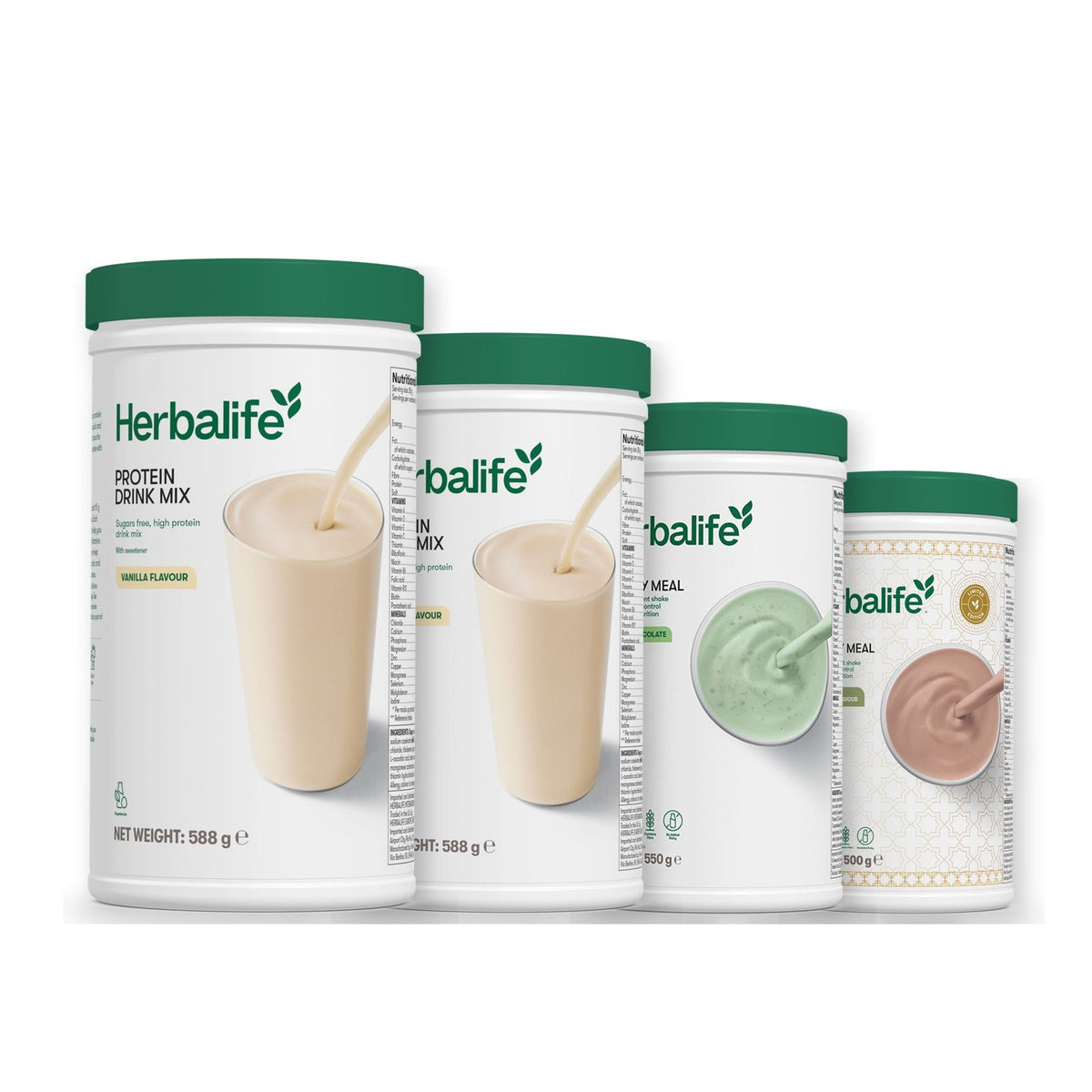 Two Formula 1 Healthy Meal shake tubs with two vanilla Protein Drink Mix tubs, pick your flavours, Mint Chocolate / Dubai Style Chocolate