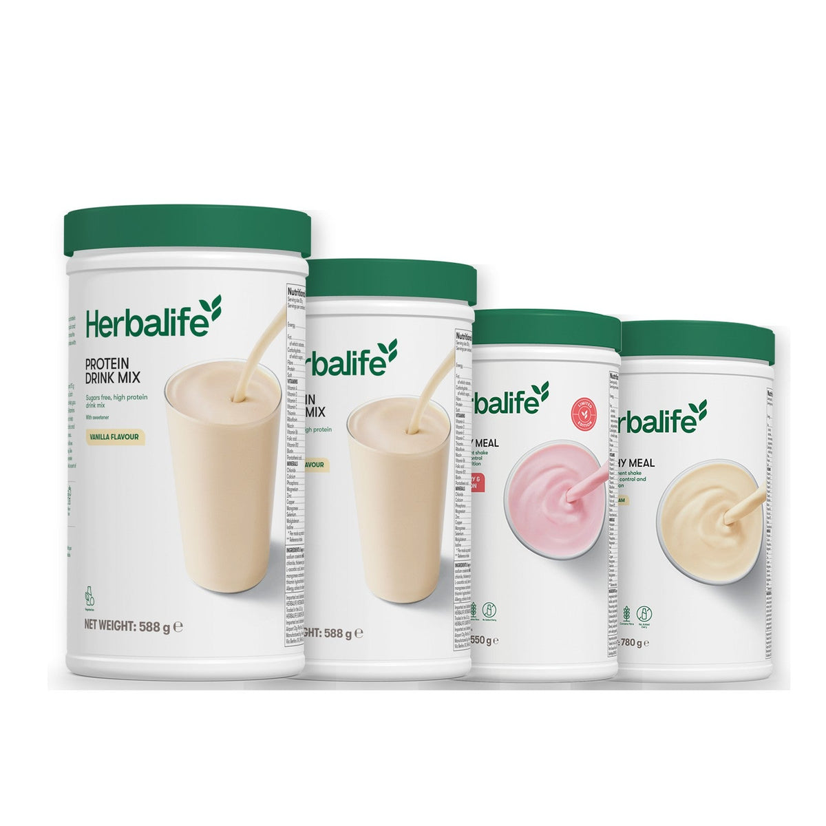 Two Formula 1 Healthy Meal shake tubs with two vanilla Protein Drink Mix tubs, pick your flavours, Strawberry Watermelon / Vanilla (Large 780g)