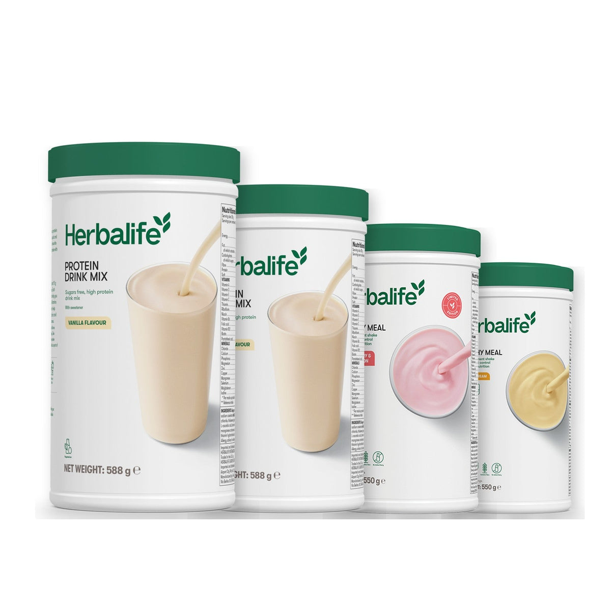 Two Formula 1 Healthy Meal shake tubs with two vanilla Protein Drink Mix tubs, pick your flavours, Strawberry Watermelon / Banana Cream