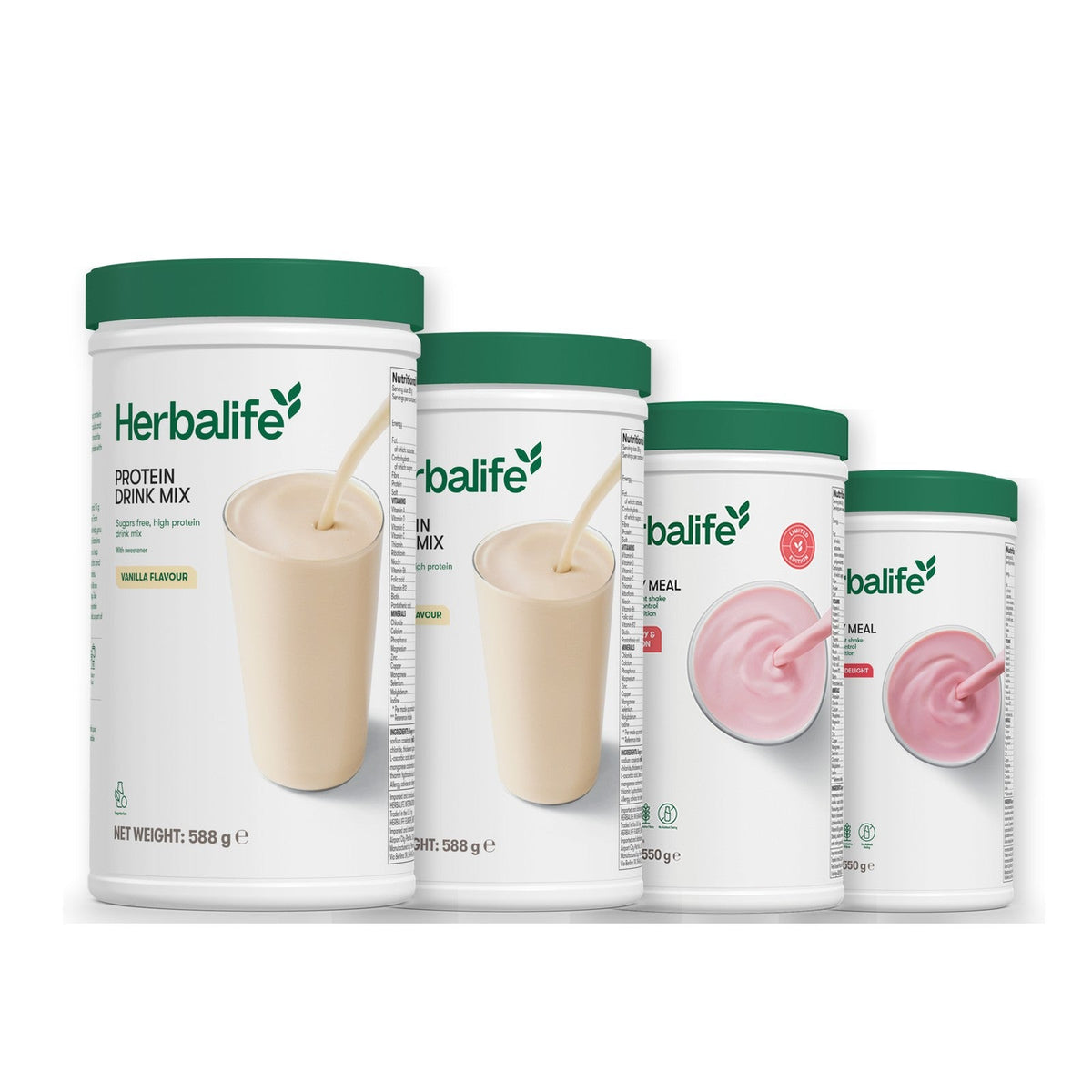 Two Formula 1 Healthy Meal shake tubs with two vanilla Protein Drink Mix tubs, pick your flavours, Strawberry Watermelon / Strawberry