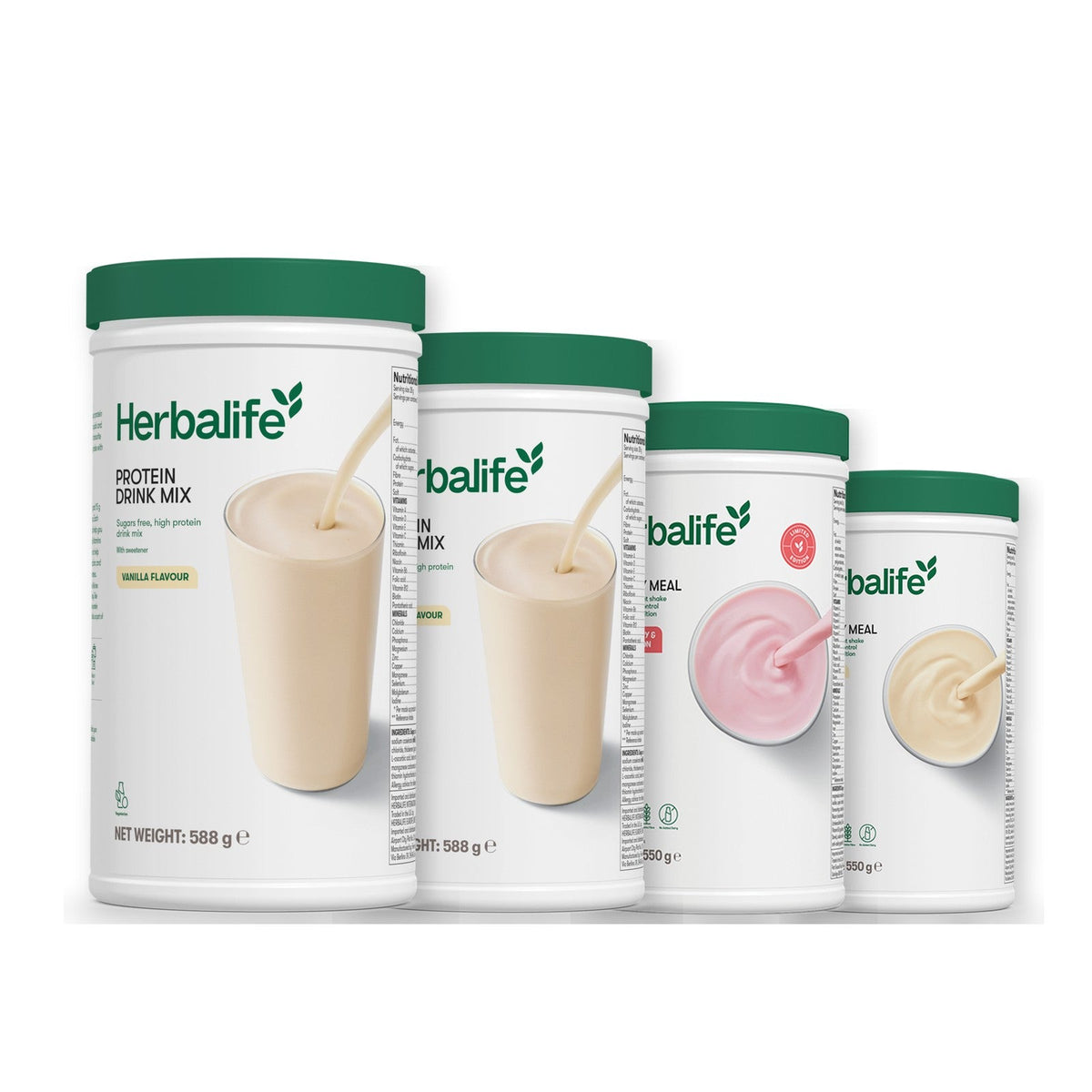 Two Formula 1 Healthy Meal shake tubs with two vanilla Protein Drink Mix tubs, pick your flavours, Strawberry Watermelon / Vanilla