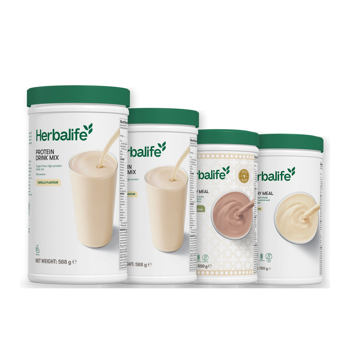 Two Formula 1 Healthy Meal shake tubs with two vanilla Protein Drink Mix tubs, pick your flavours, Dubai Style Chocolate / Vanilla (Large 780g)