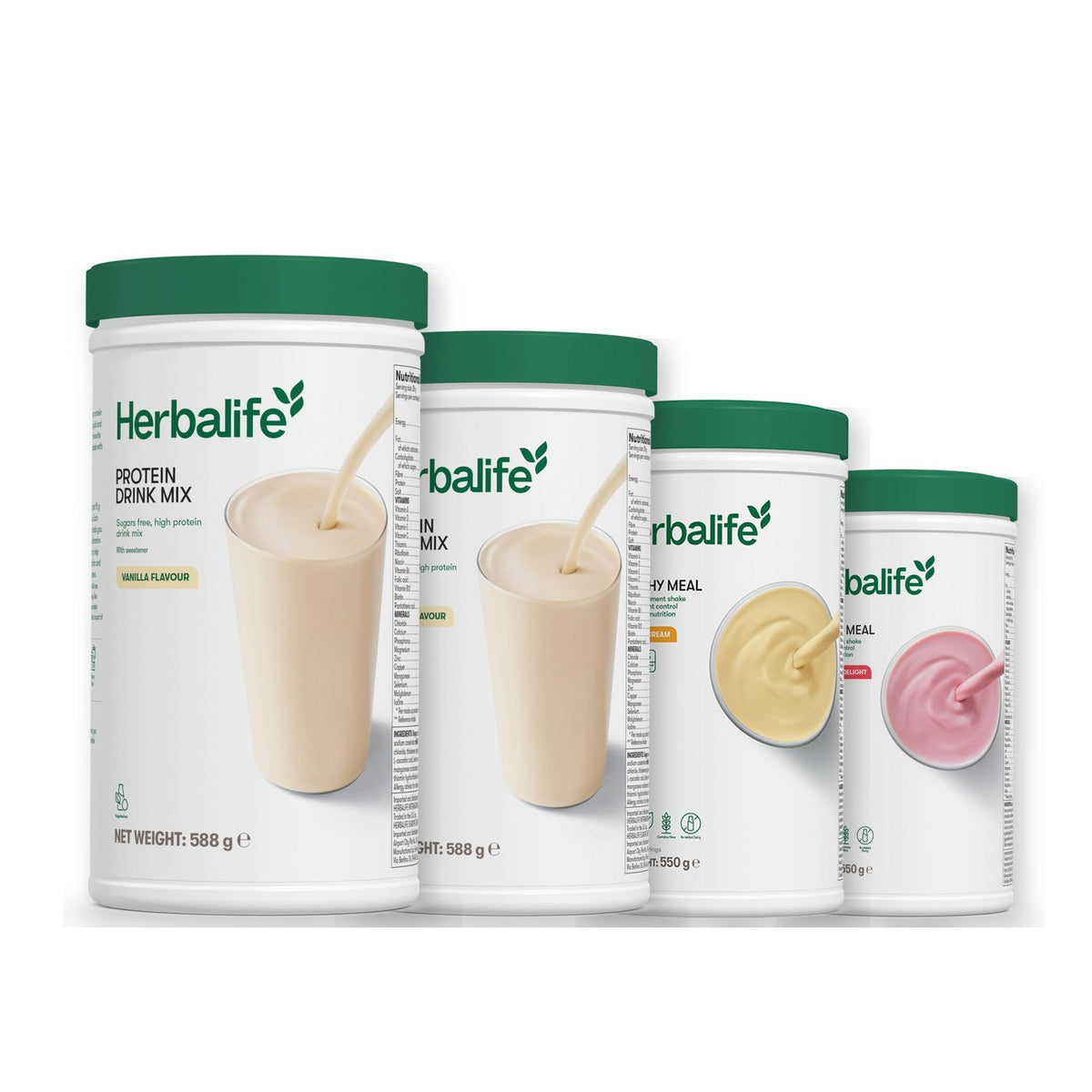Two Formula 1 Healthy Meal shake tubs with two vanilla Protein Drink Mix tubs, pick your flavours, Banana Cream / Strawberry