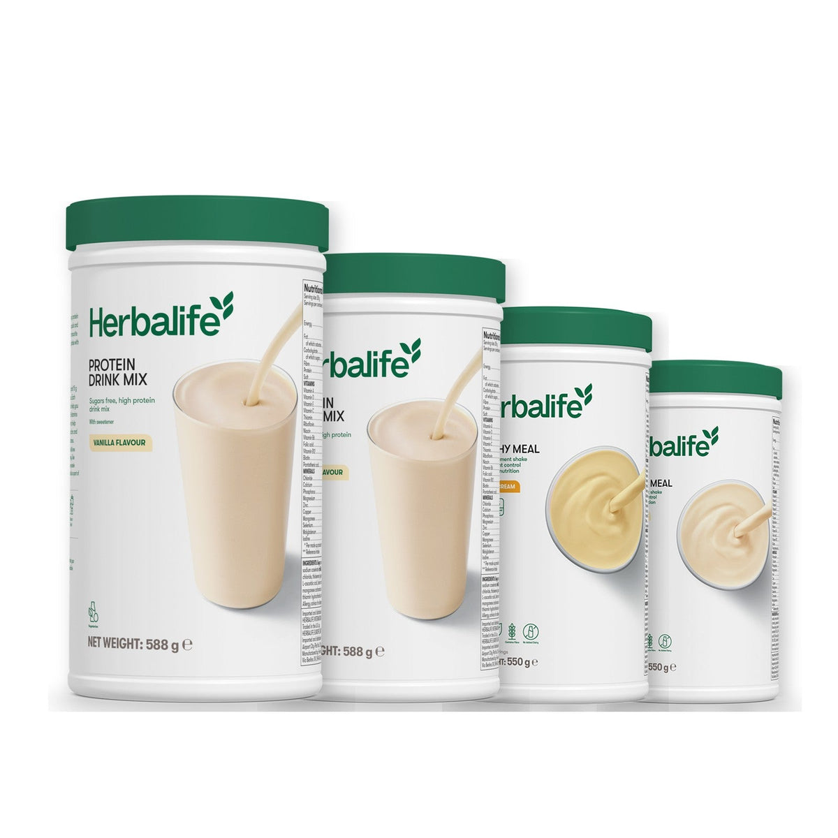 Two Formula 1 Healthy Meal shake tubs with two vanilla Protein Drink Mix tubs, pick your flavours, Banana Cream / Vanilla