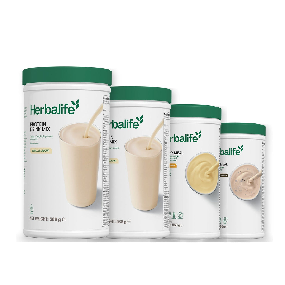 Two Formula 1 Healthy Meal shake tubs with two vanilla Protein Drink Mix tubs, pick your flavours, Banana Cream / Cookie Crunch