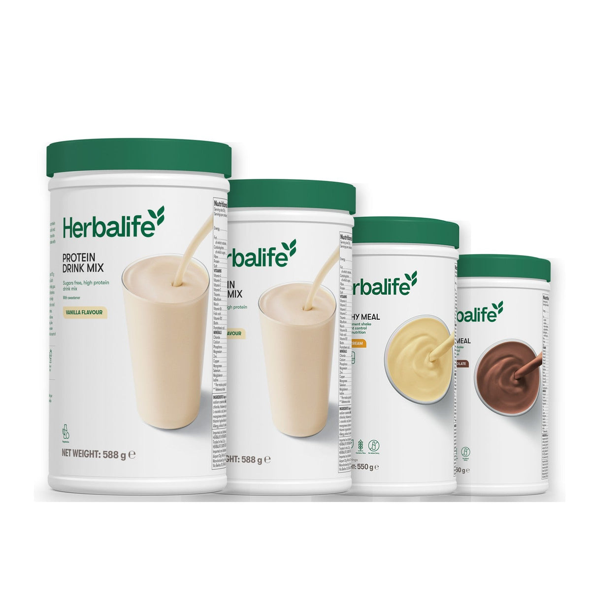 Two Formula 1 Healthy Meal shake tubs with two vanilla Protein Drink Mix tubs, pick your flavours, Banana Cream / Chocolate