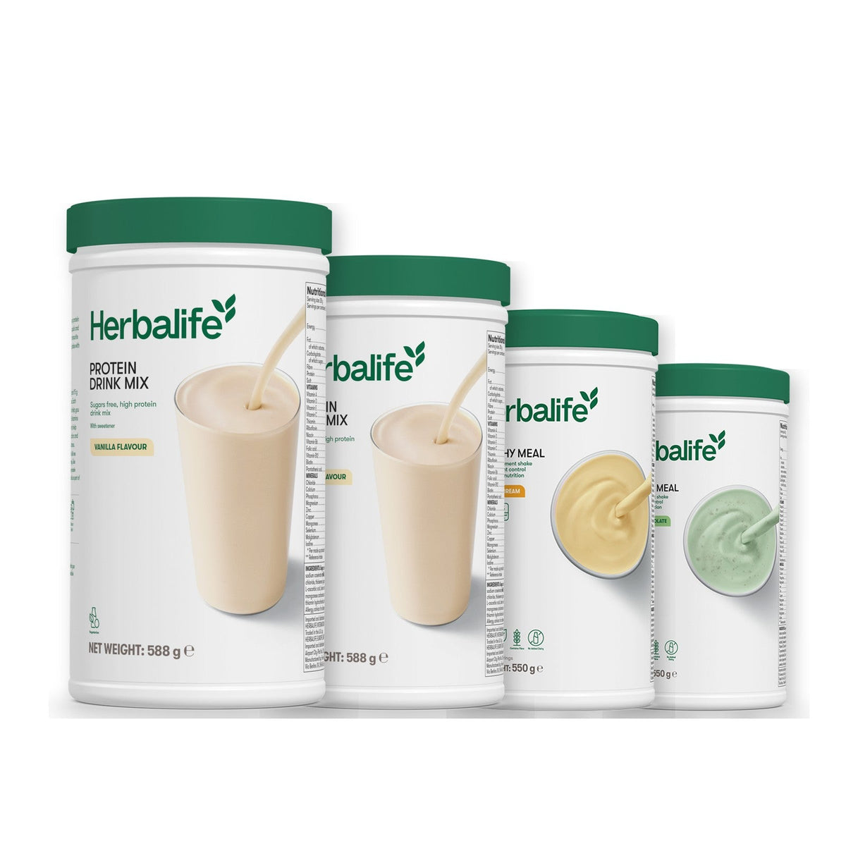Two Formula 1 Healthy Meal shake tubs with two vanilla Protein Drink Mix tubs, pick your flavours, Banana Cream / Mint Chocolate