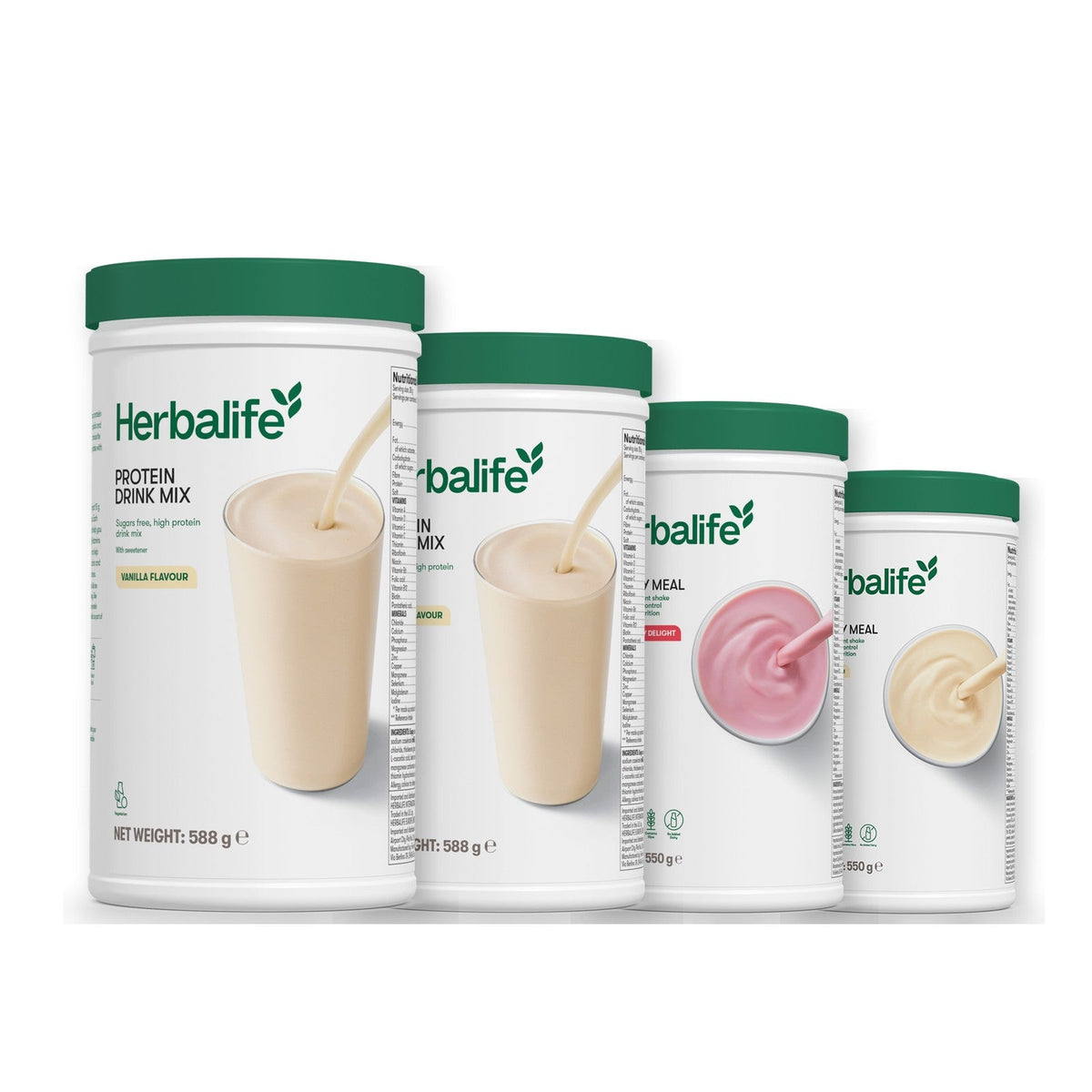Two Formula 1 Healthy Meal shake tubs with two vanilla Protein Drink Mix tubs, pick your flavours, Strawberry / Vanilla