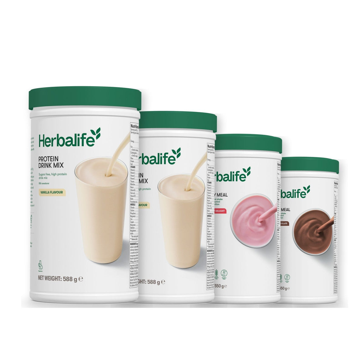 Two Formula 1 Healthy Meal shake tubs with two vanilla Protein Drink Mix tubs, pick your flavours, Strawberry / Chocolate