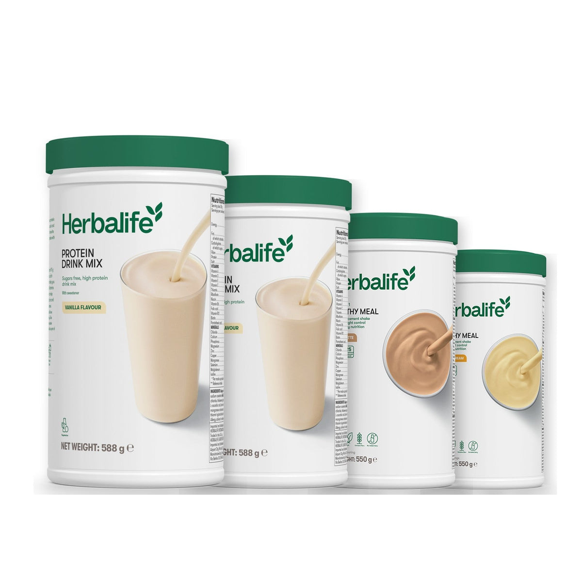 Two Formula 1 Healthy Meal shake tubs with two vanilla Protein Drink Mix tubs, pick your flavours, Cafe Latte / Banana Cream