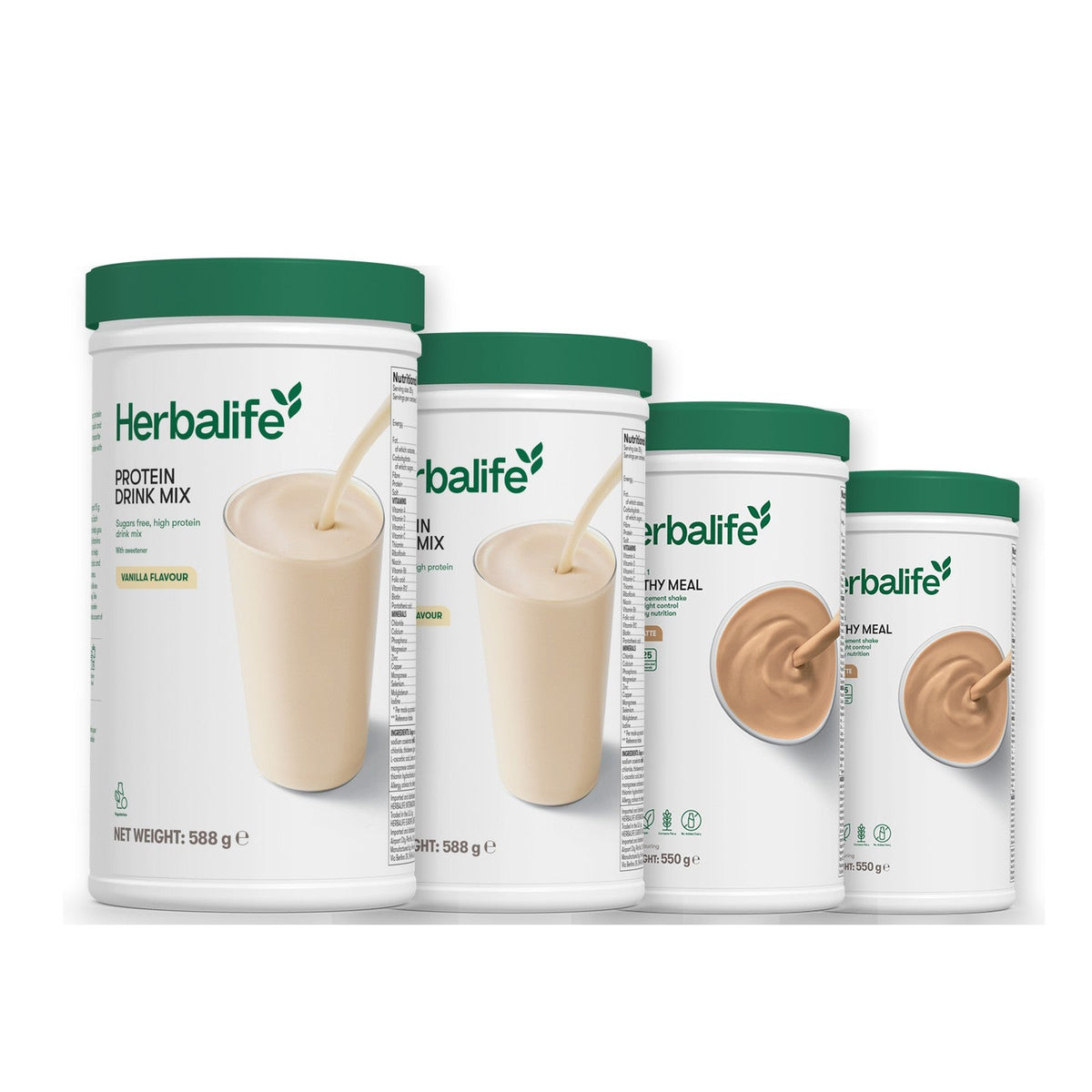Two Formula 1 Healthy Meal shake tubs with two vanilla Protein Drink Mix tubs, pick your flavours, Cafe Latte / Cafe Latte