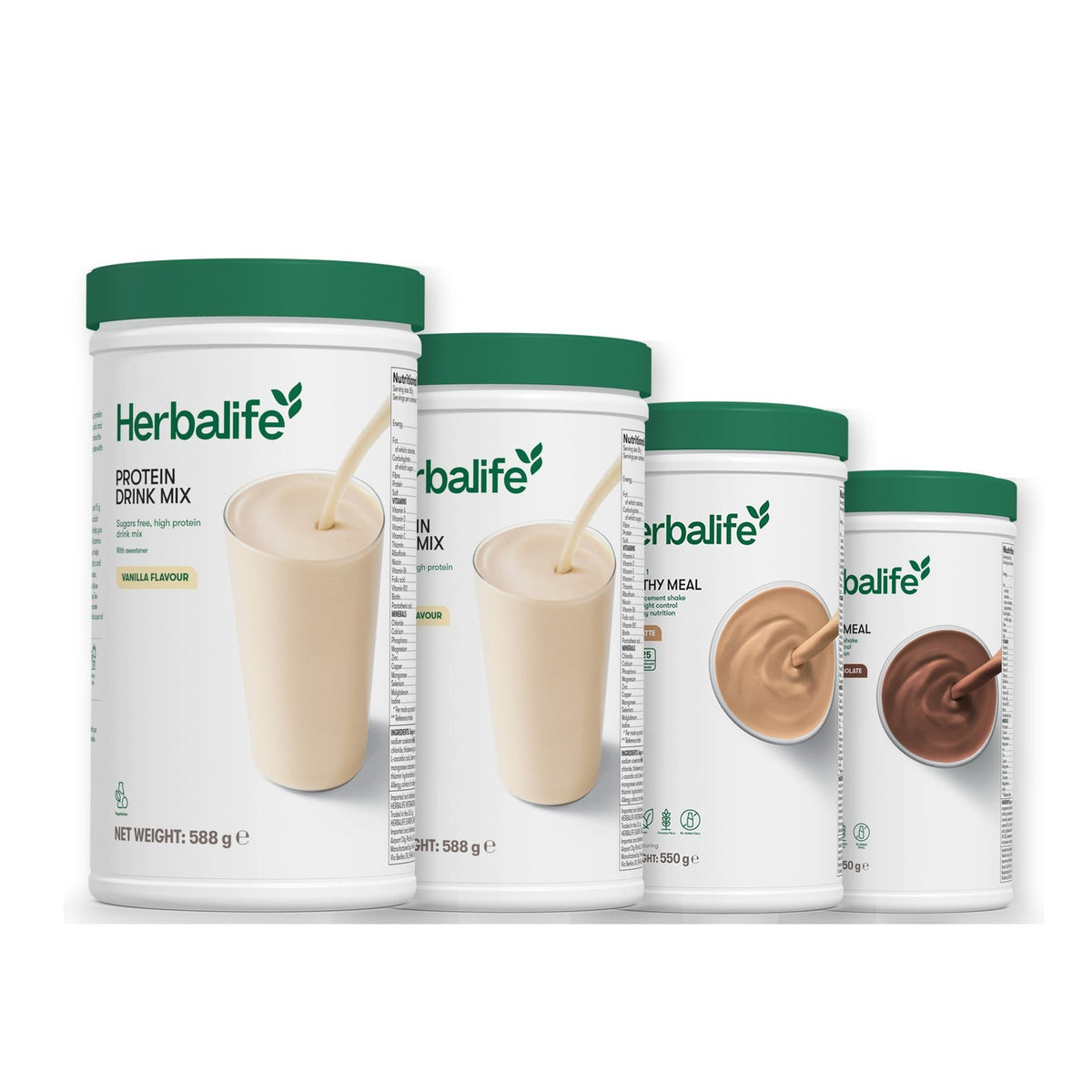 Two Formula 1 Healthy Meal shake tubs with two vanilla Protein Drink Mix tubs, pick your flavours, Cafe Latte / Chocolate