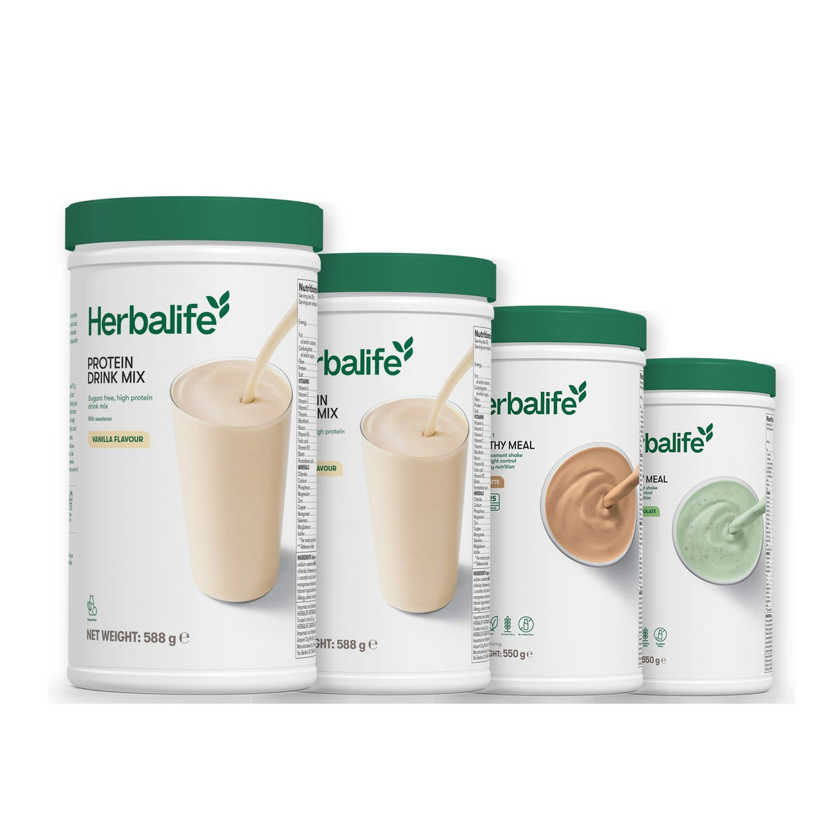 Two Formula 1 Healthy Meal shake tubs with two vanilla Protein Drink Mix tubs, pick your flavours, Cafe Latte / Mint Chocolate