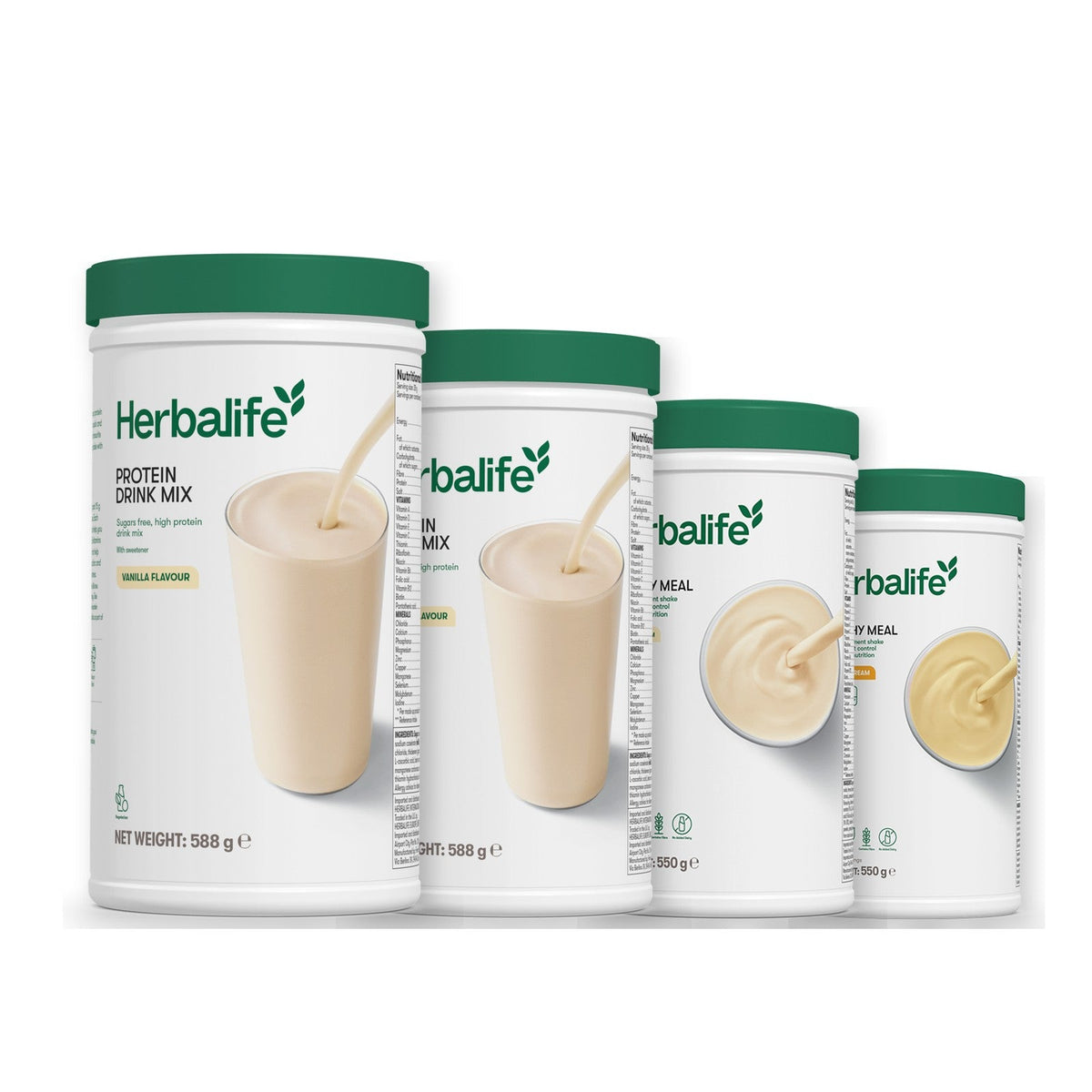 Two Formula 1 Healthy Meal shake tubs with two vanilla Protein Drink Mix tubs, pick your flavours, Vanilla / Banana Cream
