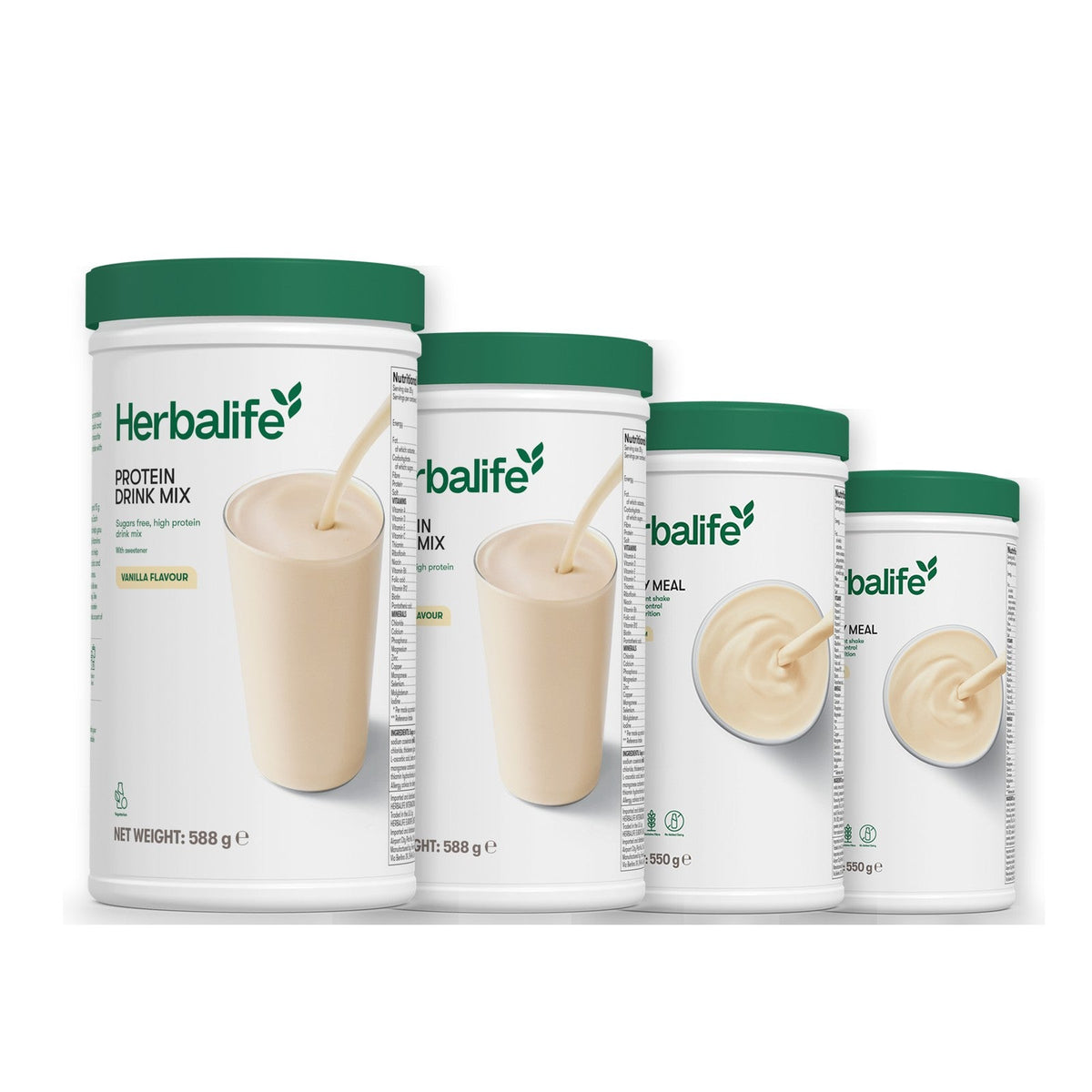 Two Formula 1 Healthy Meal shake tubs with two vanilla Protein Drink Mix tubs, pick your flavours, Vanilla / Vanilla