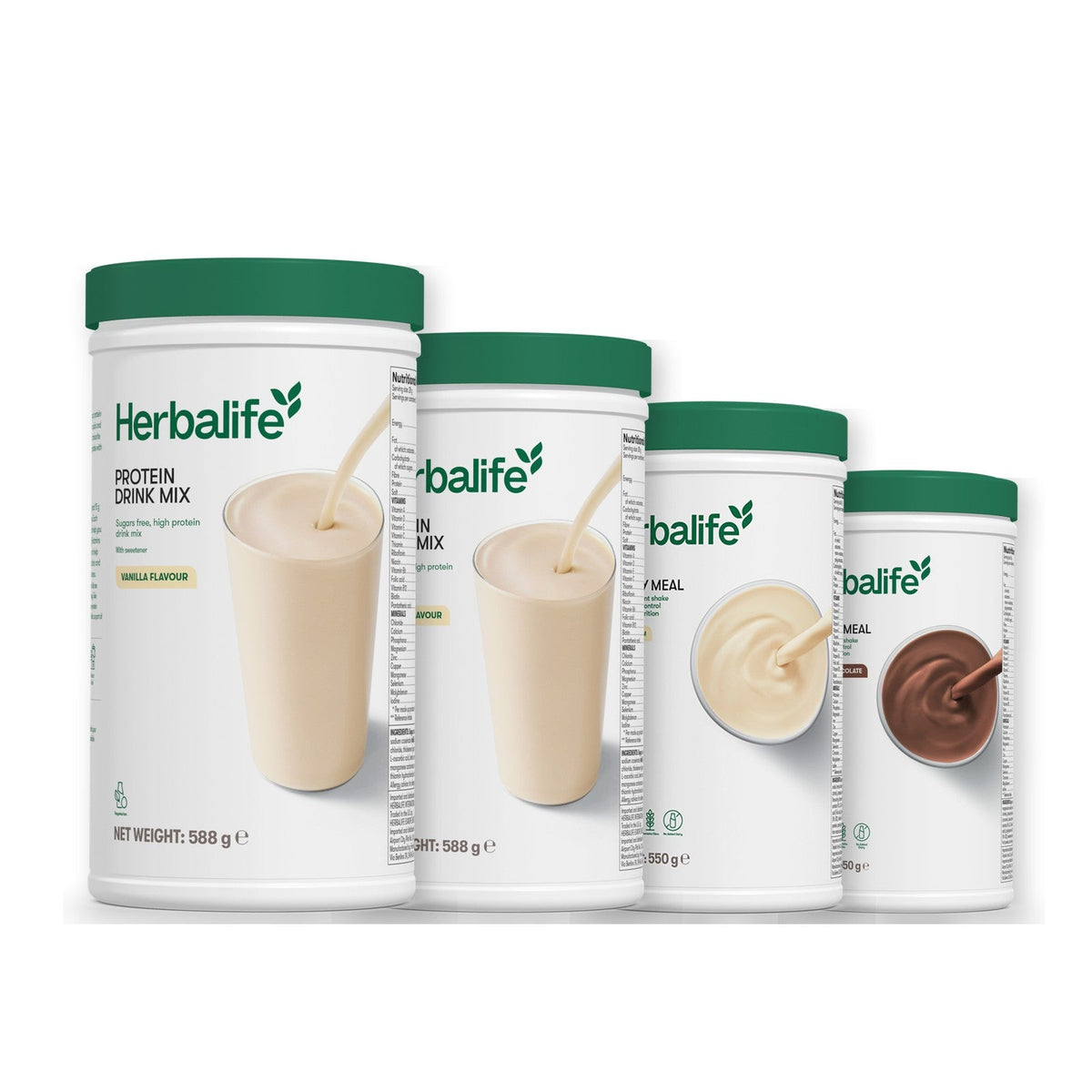 Two Formula 1 Healthy Meal shake tubs with two vanilla Protein Drink Mix tubs, pick your flavours, Vanilla / Chocolate