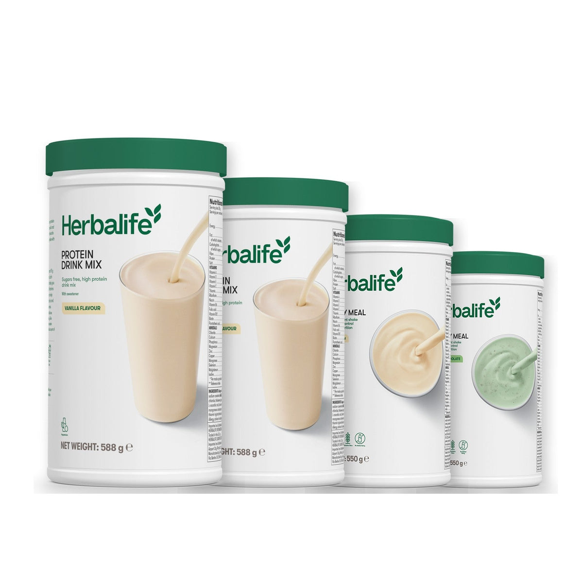 Two Formula 1 Healthy Meal shake tubs with two vanilla Protein Drink Mix tubs, pick your flavours, Vanilla / Mint Chocolate