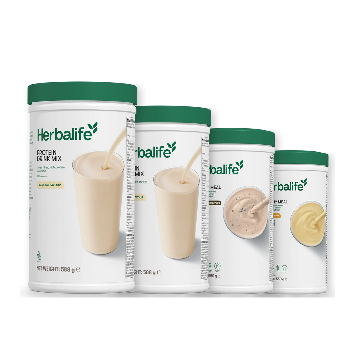 Two Formula 1 Healthy Meal shake tubs with two vanilla Protein Drink Mix tubs, pick your flavours, Cookie Crunch / Banana Cream