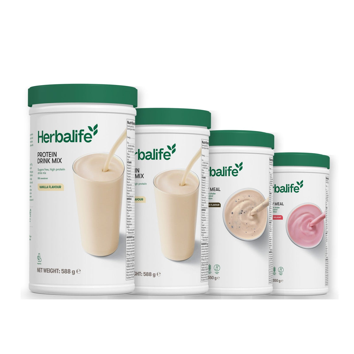 Two Formula 1 Healthy Meal shake tubs with two vanilla Protein Drink Mix tubs, pick your flavours, Cookie Crunch / Strawberry
