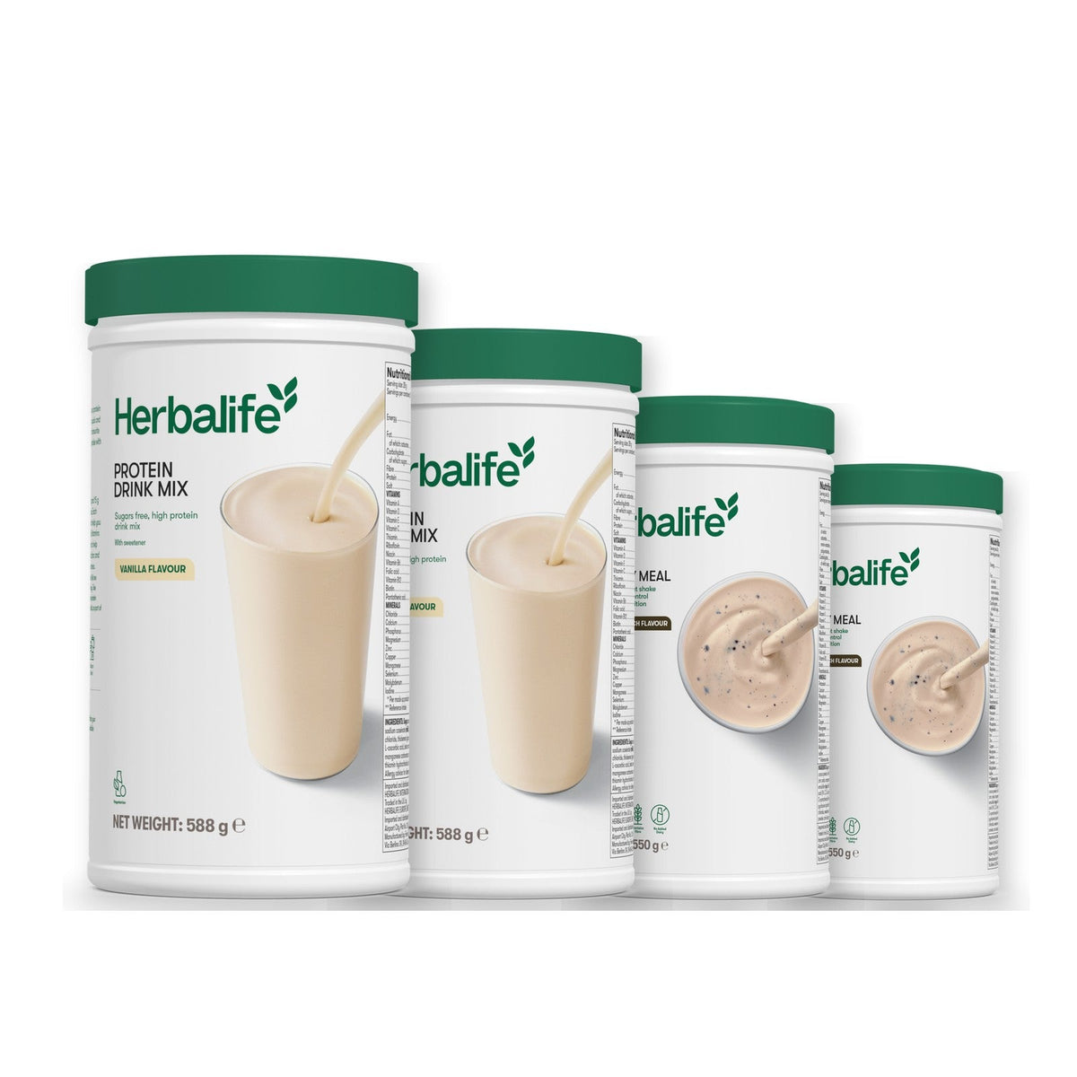 Two Formula 1 Healthy Meal shake tubs with two vanilla Protein Drink Mix tubs, pick your flavours, Cookie Crunch / Cookie Crunch