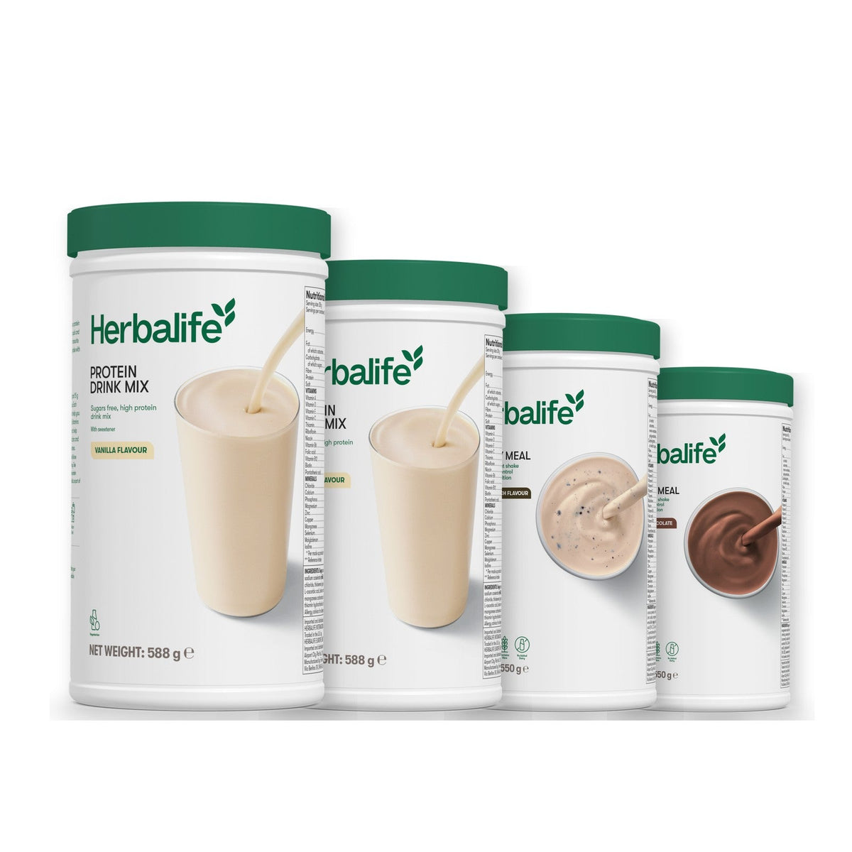 Two Formula 1 Healthy Meal shake tubs with two vanilla Protein Drink Mix tubs, pick your flavours, Cookie Crunch / Chocolate