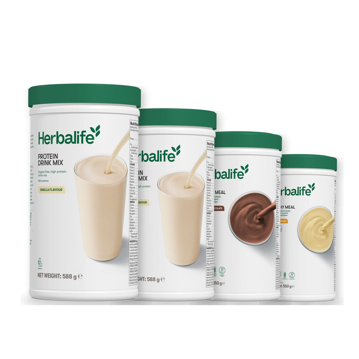 Two Formula 1 Healthy Meal shake tubs with two vanilla Protein Drink Mix tubs, pick your flavours, Chocolate / Banana Cream