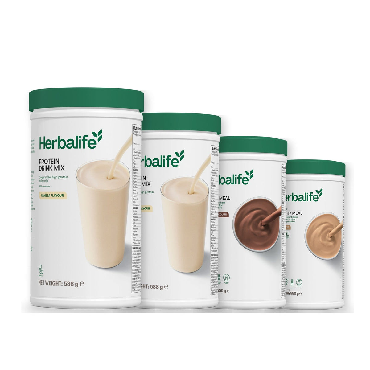 Two Formula 1 Healthy Meal shake tubs with two vanilla Protein Drink Mix tubs, pick your flavours, Chocolate / Cafe Latte