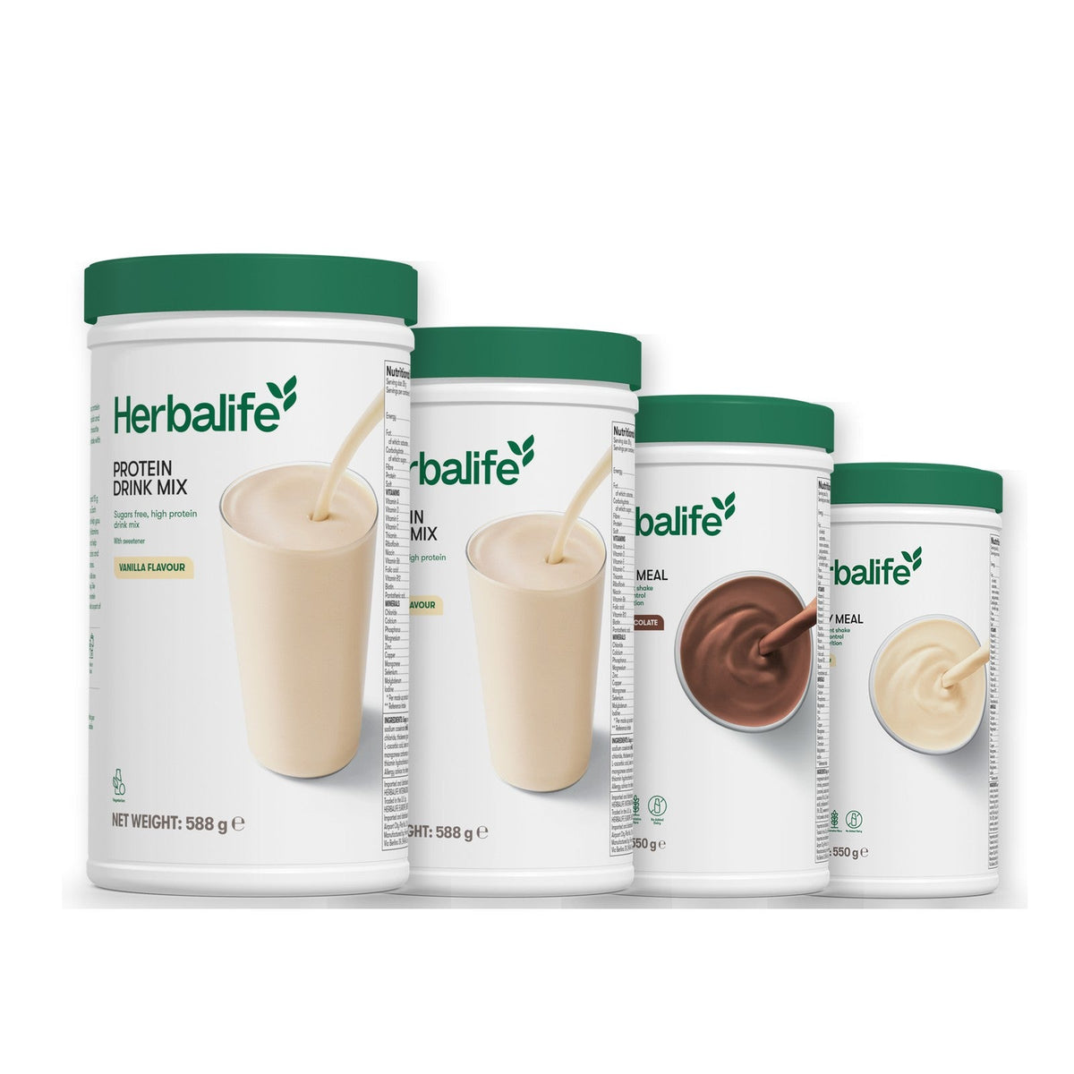 Two Formula 1 Healthy Meal shake tubs with two vanilla Protein Drink Mix tubs, pick your flavours, Chocolate / Vanilla