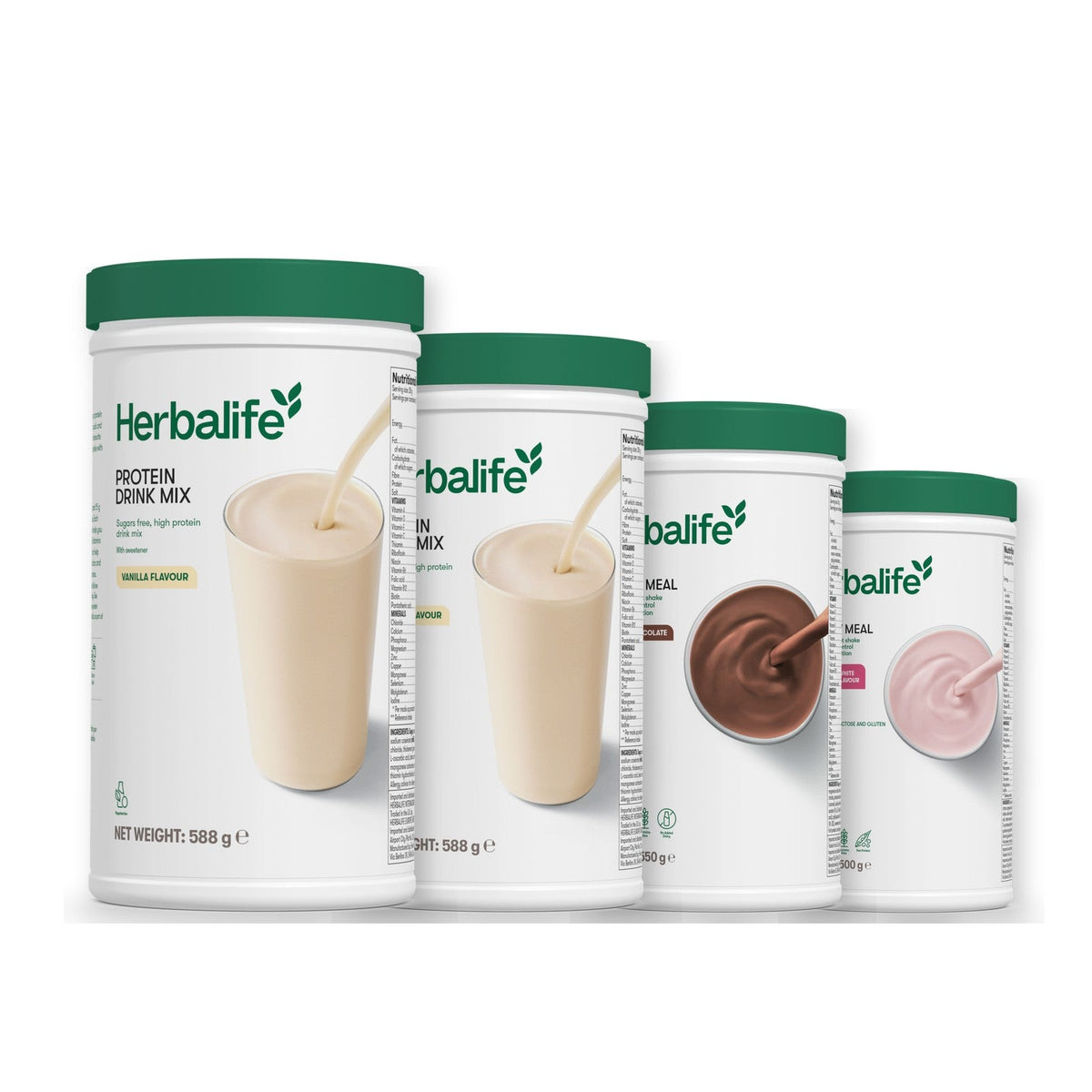 Two Formula 1 Healthy Meal shake tubs with two vanilla Protein Drink Mix tubs, pick your flavours, Chocolate / Free From Raspberry & White Chocolate