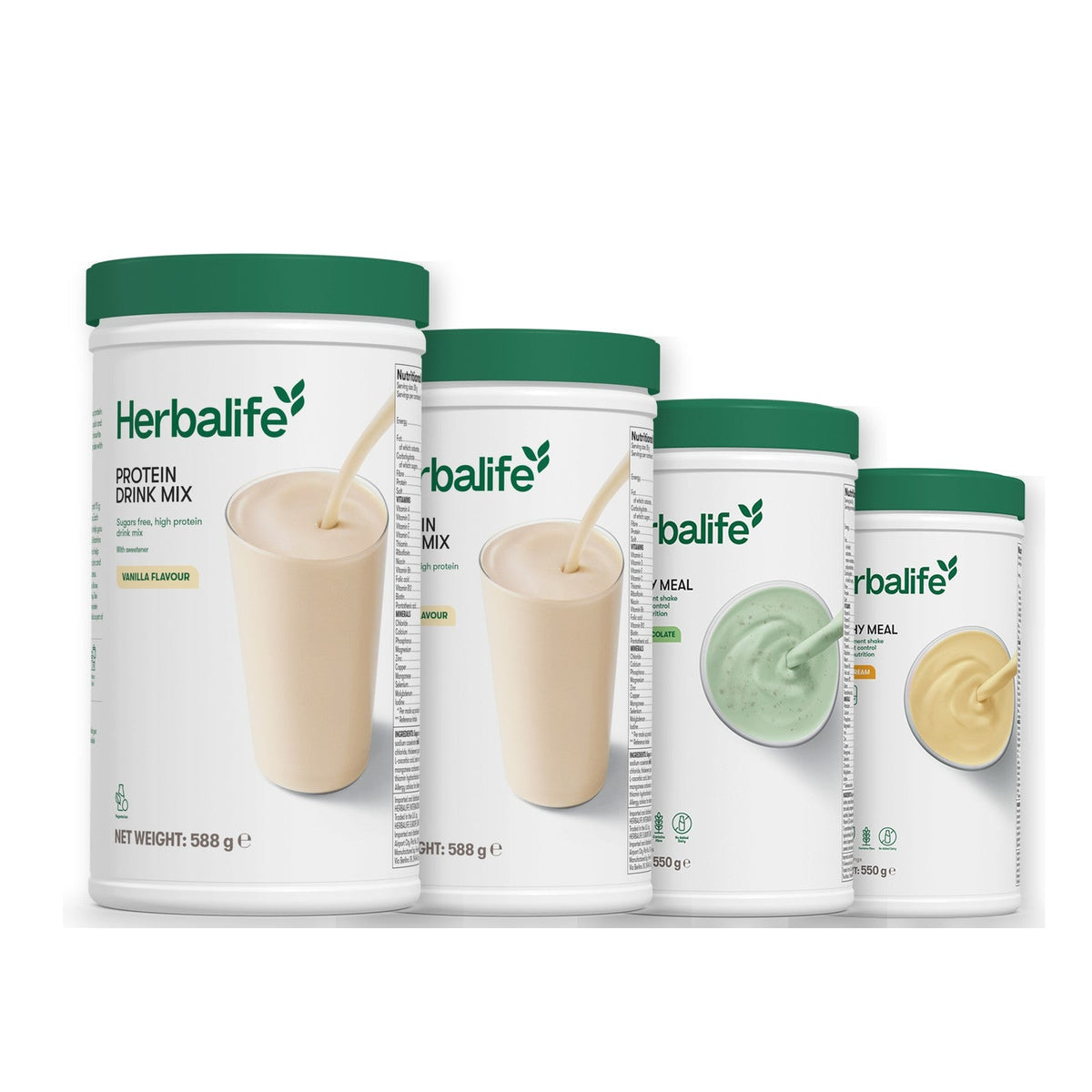 Two Formula 1 Healthy Meal shake tubs with two vanilla Protein Drink Mix tubs, pick your flavours, Mint Chocolate / Banana Cream